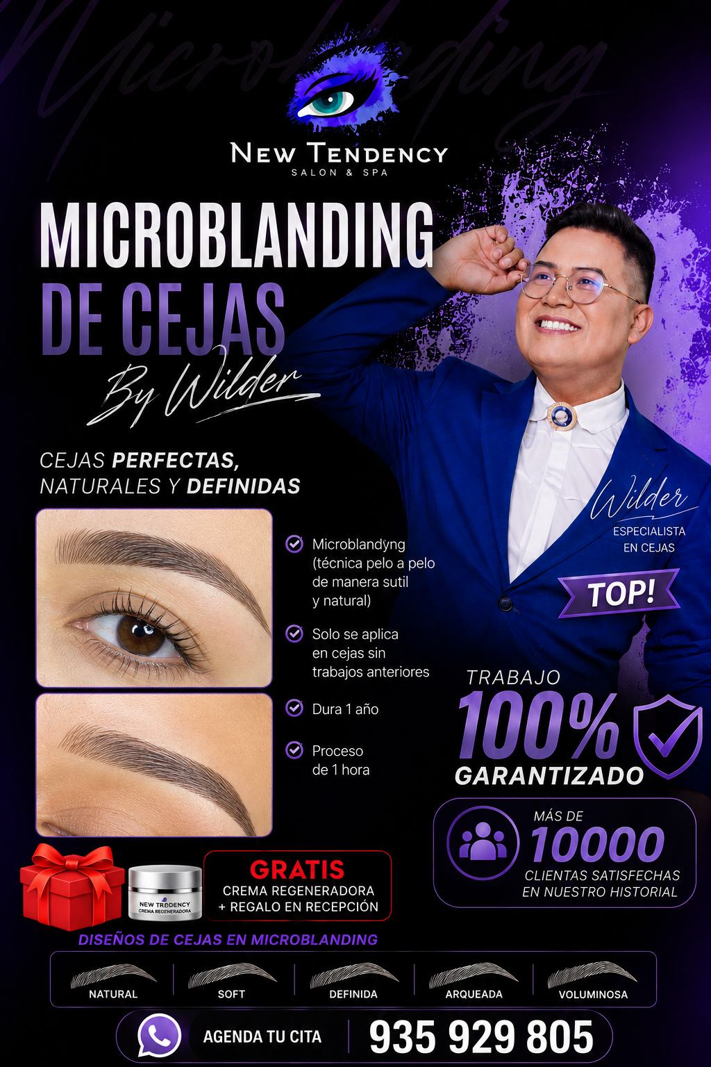 New Tendency salón y spa Facebook ad: Microblanding de cejas
