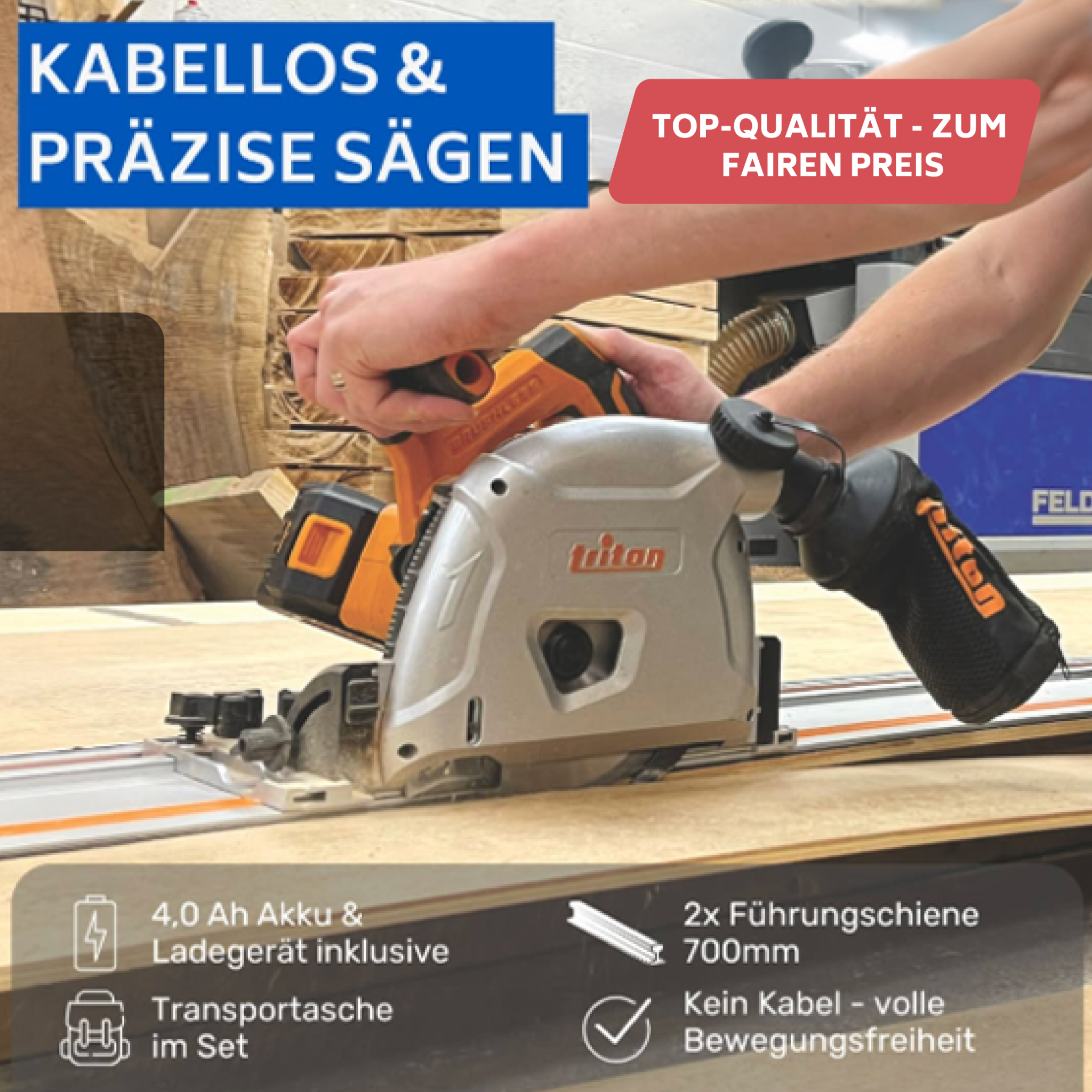 sautershop Facebook ad: Triton Akku-Tauchsäge T20 | Komplett-Set
