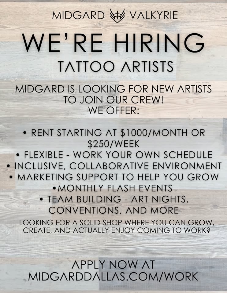 Midgard Tattoo Company Facebook ad: We’re hiring artists!