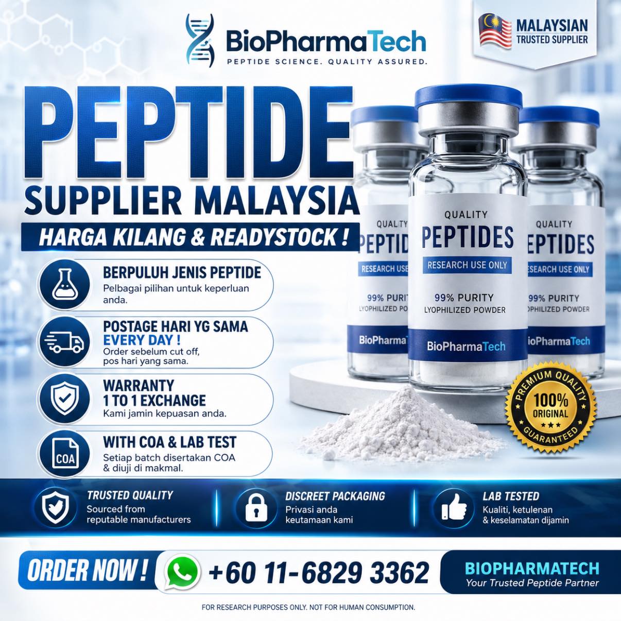 Bio Pharma Tech Facebook ad: PEPTIDE SUPPLIER MALAYSIA
