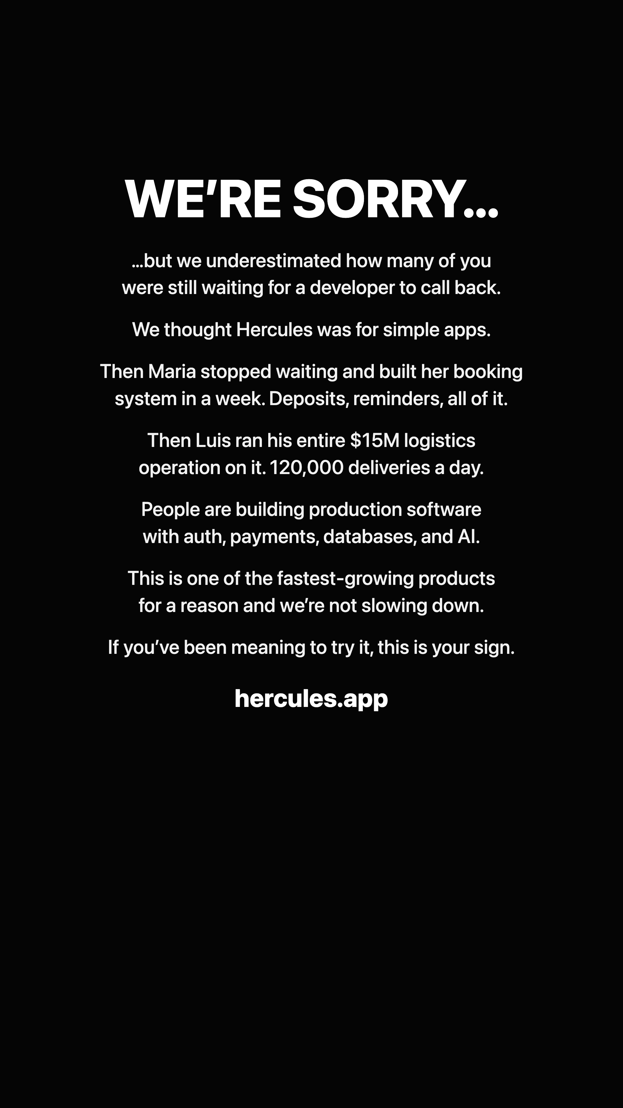 Hercules App Facebook ad: Stop waiting on a developer