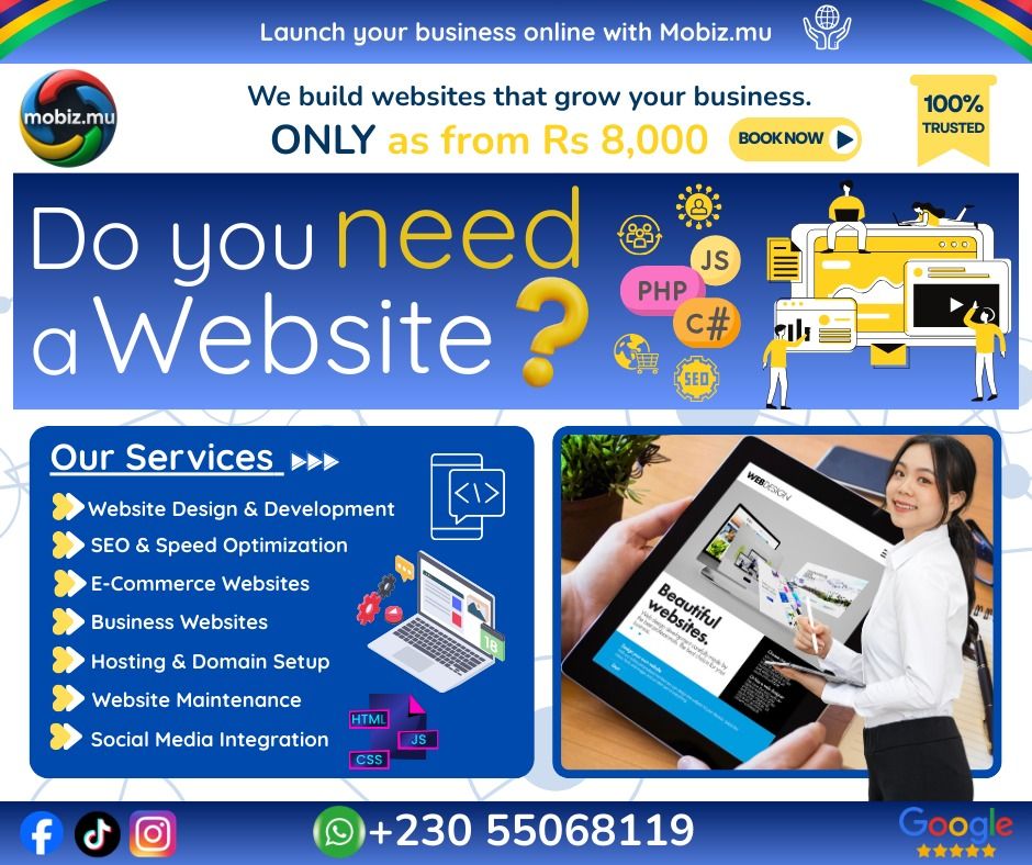 Mobiz.mu Facebook ad: Do You Need a Website for Your Business?