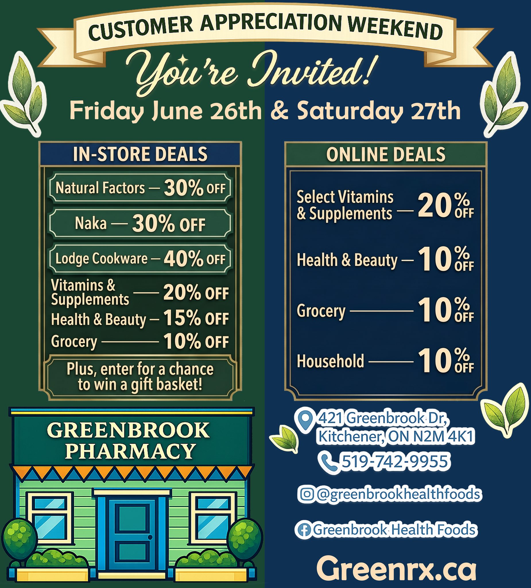 Greenbrook Health Foods Facebook ad: You're invited to celebrate with us at Greenbrook…