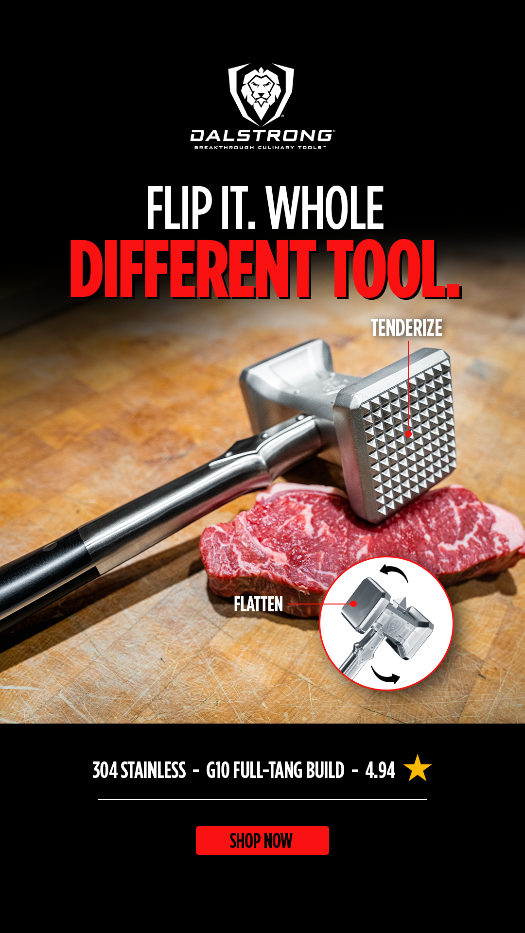 Dalstrong Facebook ad: Meat Tenderizer 15 | Dual Sided, Heavy Duty & Extra-Large…