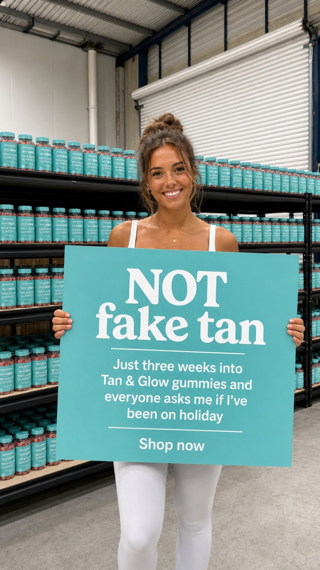 Novomins Nutrition Facebook ad: Not fake tan. The real thing, from the inside