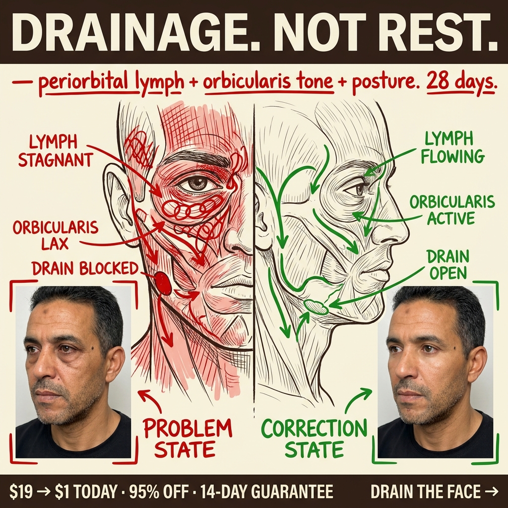 Faceplastica & Biohacking Program for Men Facebook ad: The bags aren't sleep, they're drainage