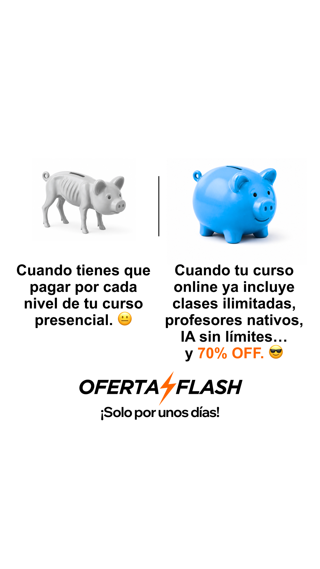 Open English Facebook ad: Curso Descuento 70%