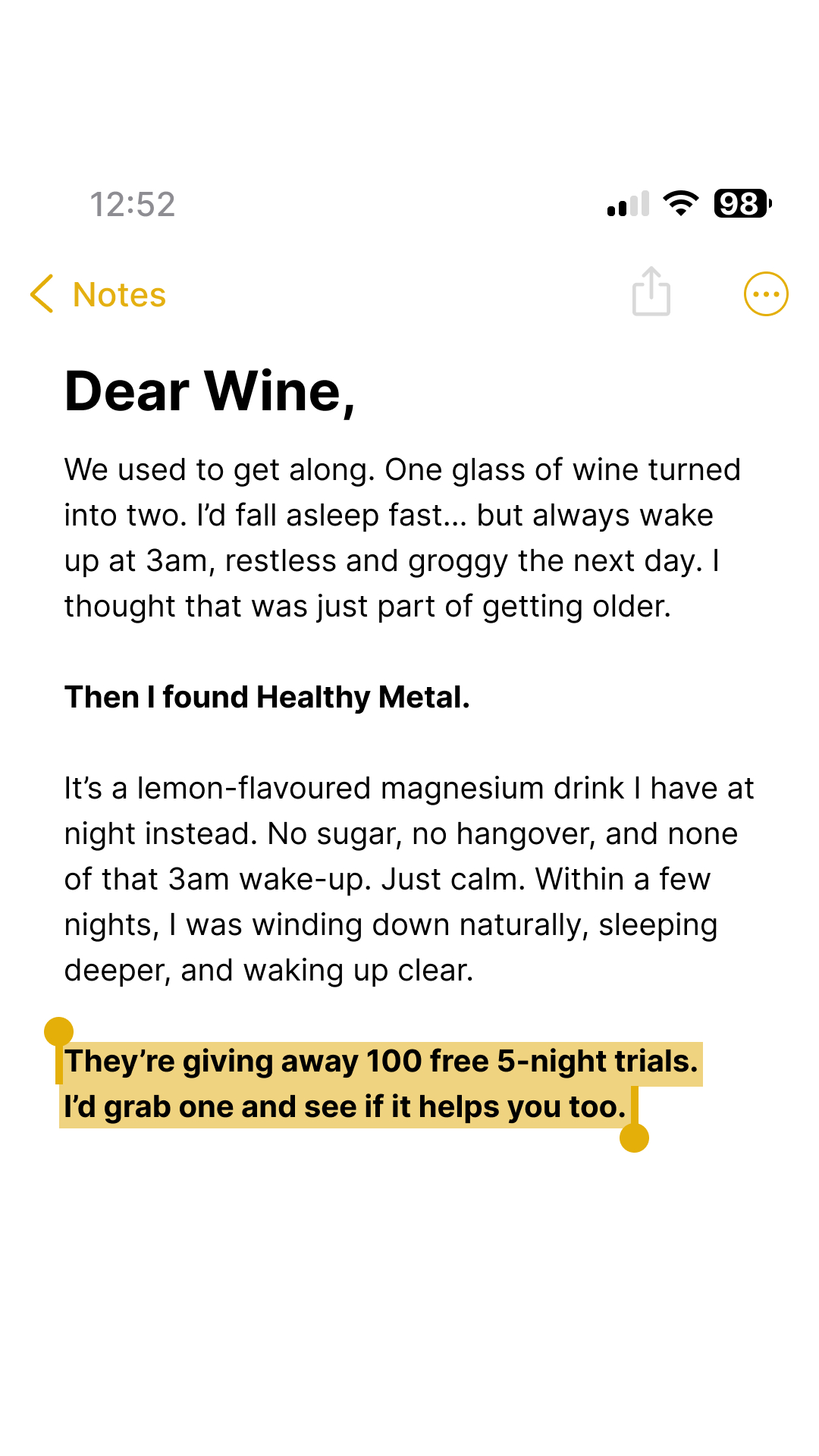 Healthy Metal Facebook ad