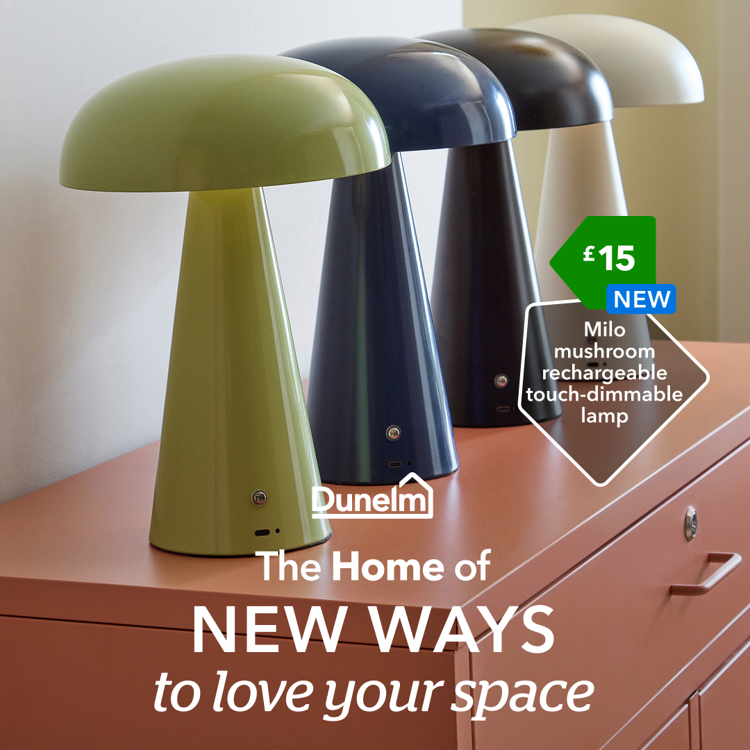 Dunelm Facebook ad: Set the tone with new-in lighting, from rechargeable…