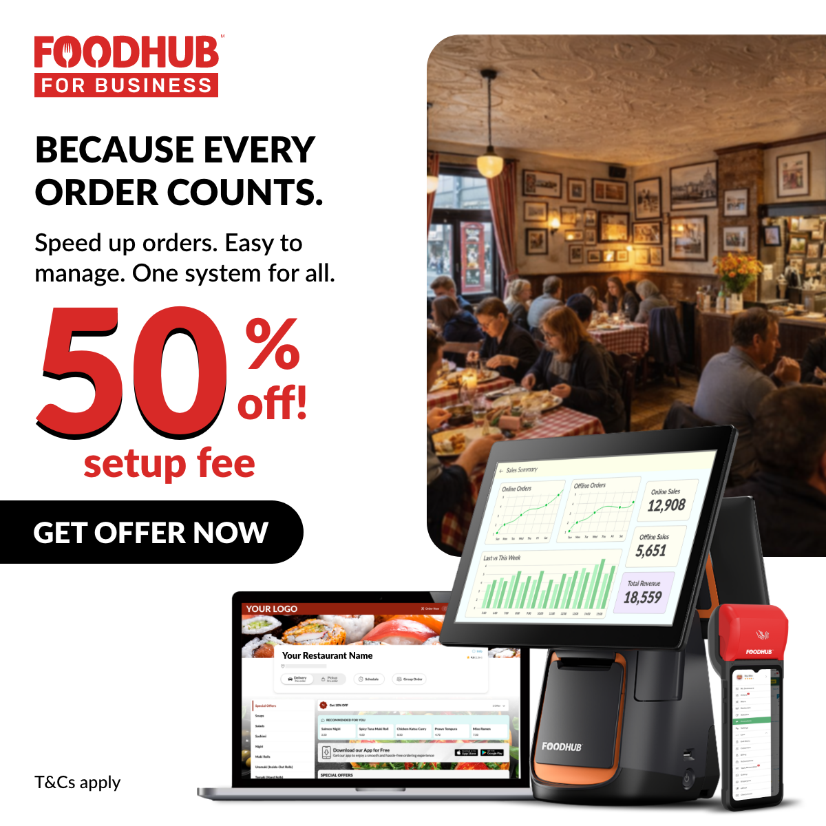 Foodhub For Business Facebook ad: Get 2 Months' Rental Free On POS