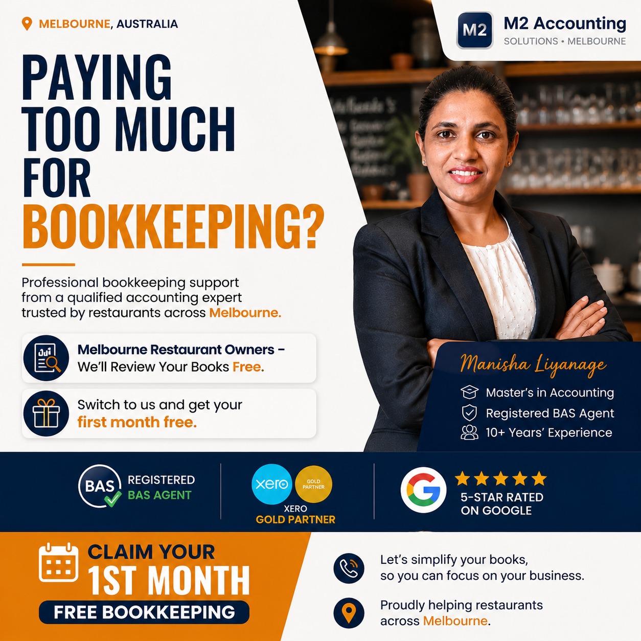 M2 Accounting Solutions Facebook ad: Free Bookkeeping for 1 Month