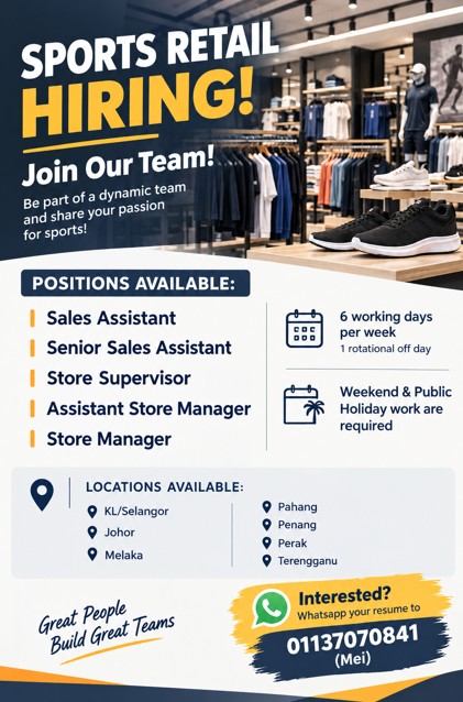 Talentvis Malaysia - Your Trusted HR Solutions Provider Facebook ad: WE’RE HIRING! | SPORTS RETAIL