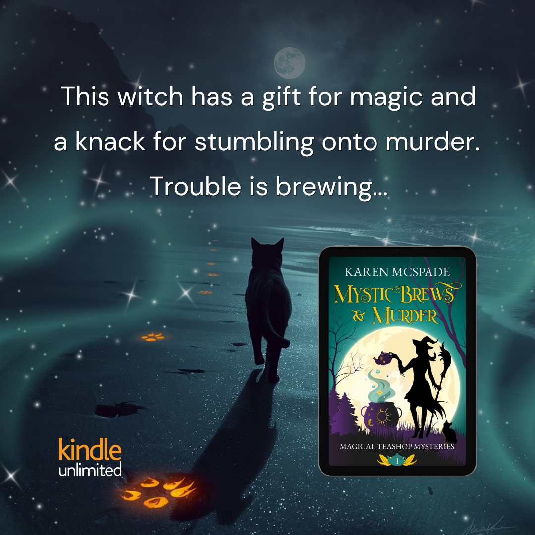 Karen McSpade, Author Facebook ad: A Warm & Witty Midlife Magic Cozy Mystery Series