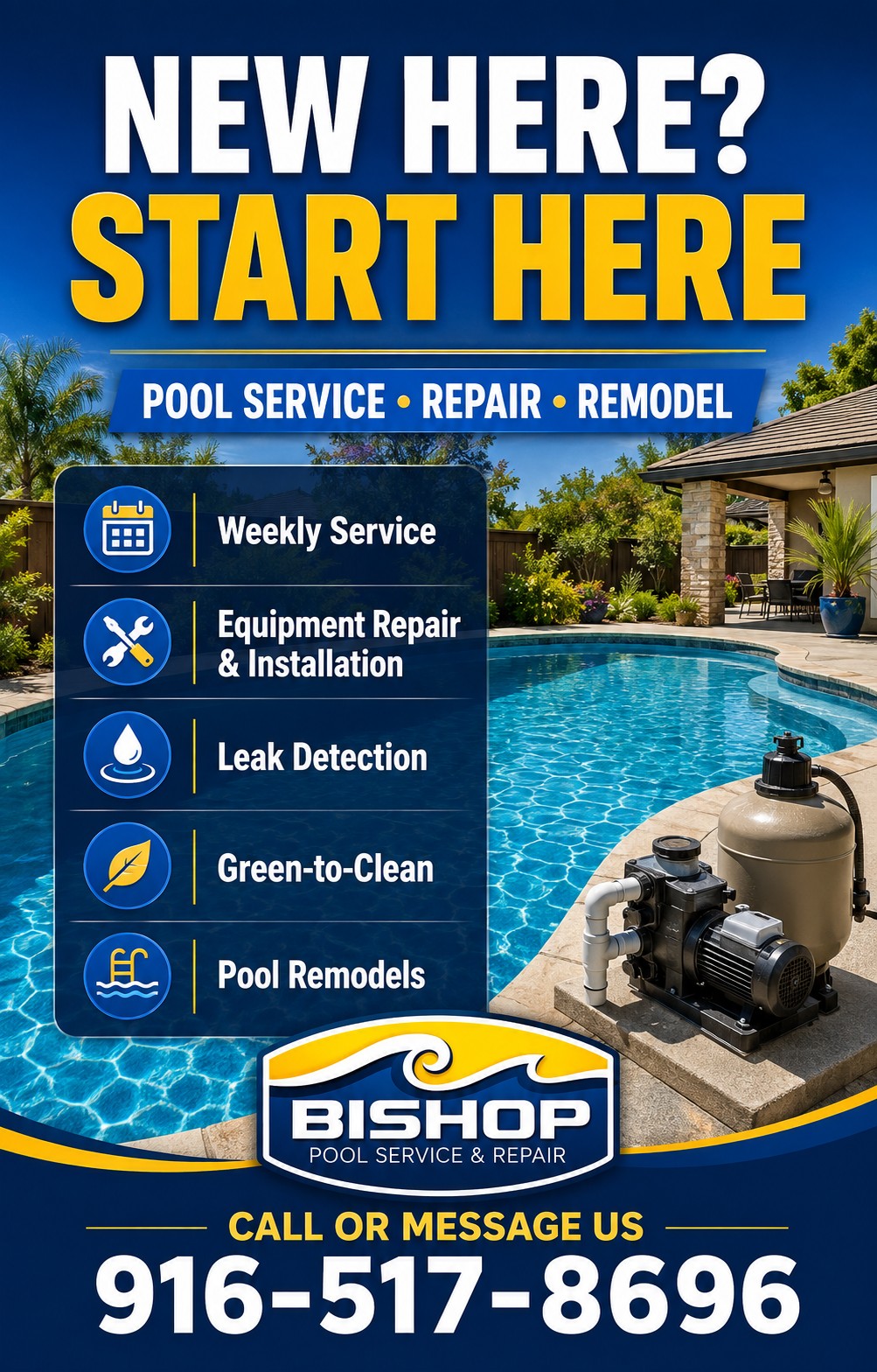 Bishop Pool Service and Repair Facebook ad: NEW HERE? START HERE!