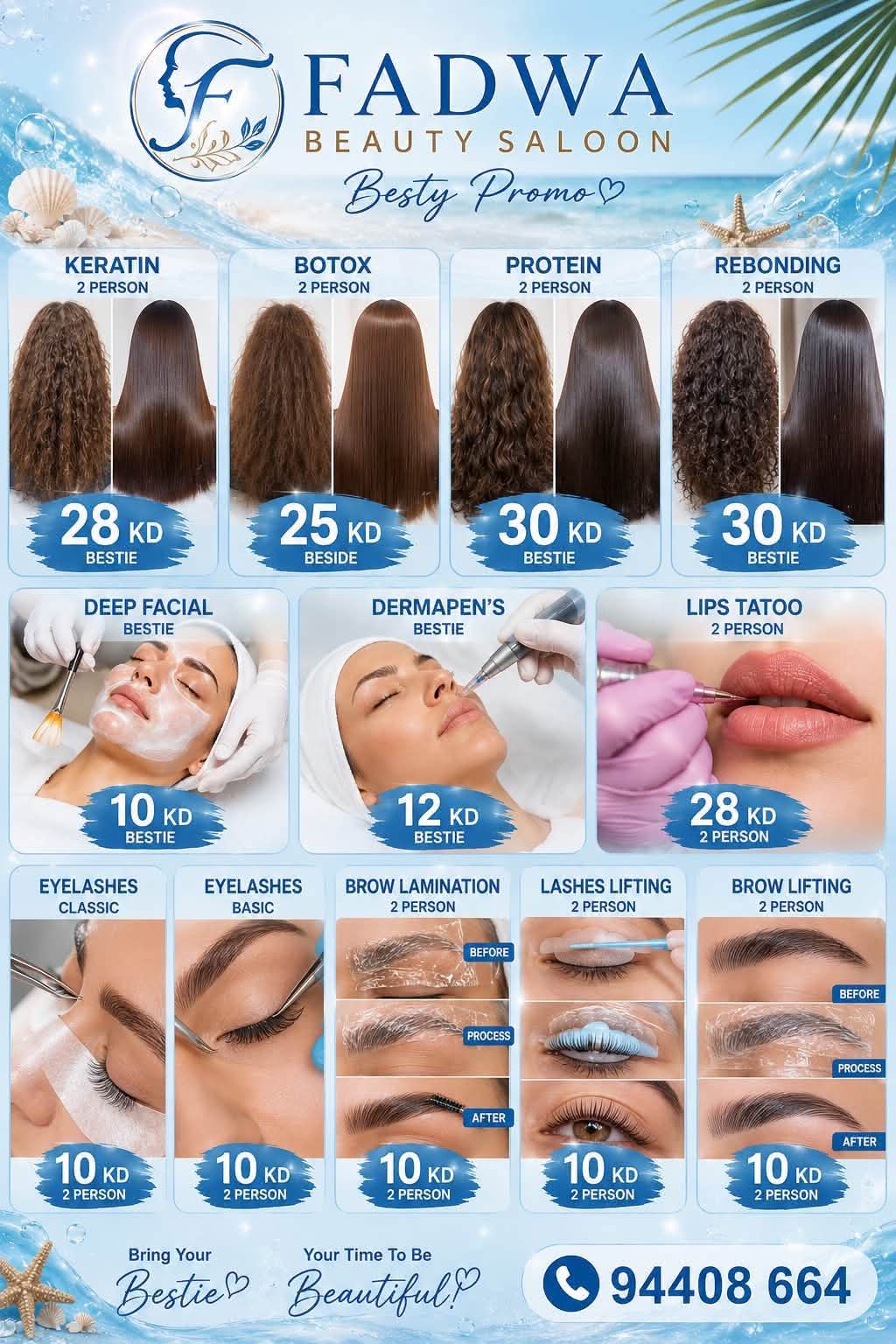 Fadwa Beauty Home Service Facebook ad: 9440 8664 book your appointment