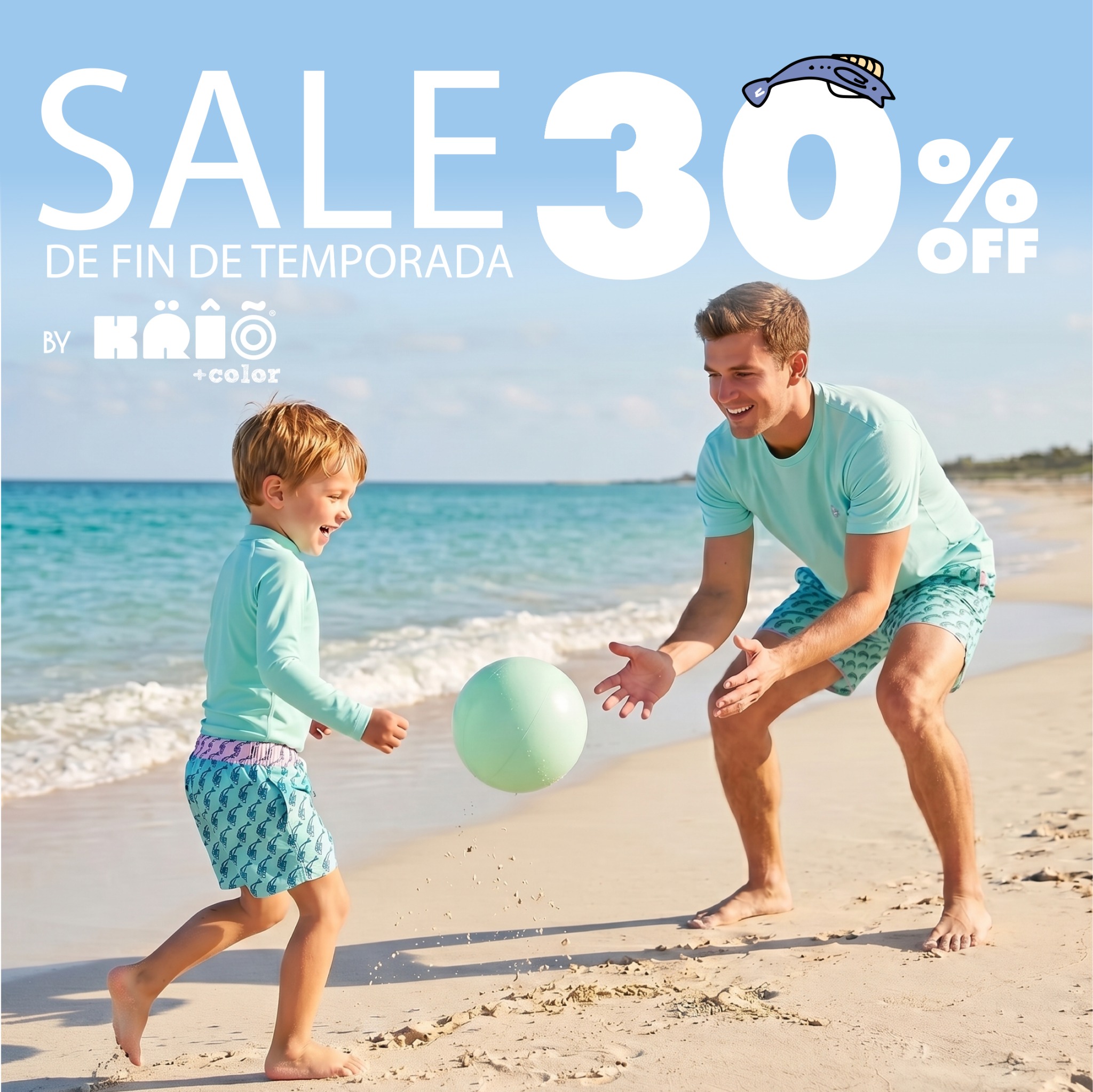Krio Color. Stylish & Fun Children's Sun UV Swimwear Facebook ad: Última función · Sardines 30% OFF