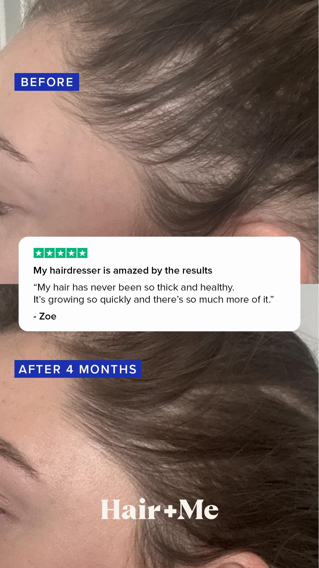 Hair + Me Facebook ad: Say hello to thicker, fuller hair