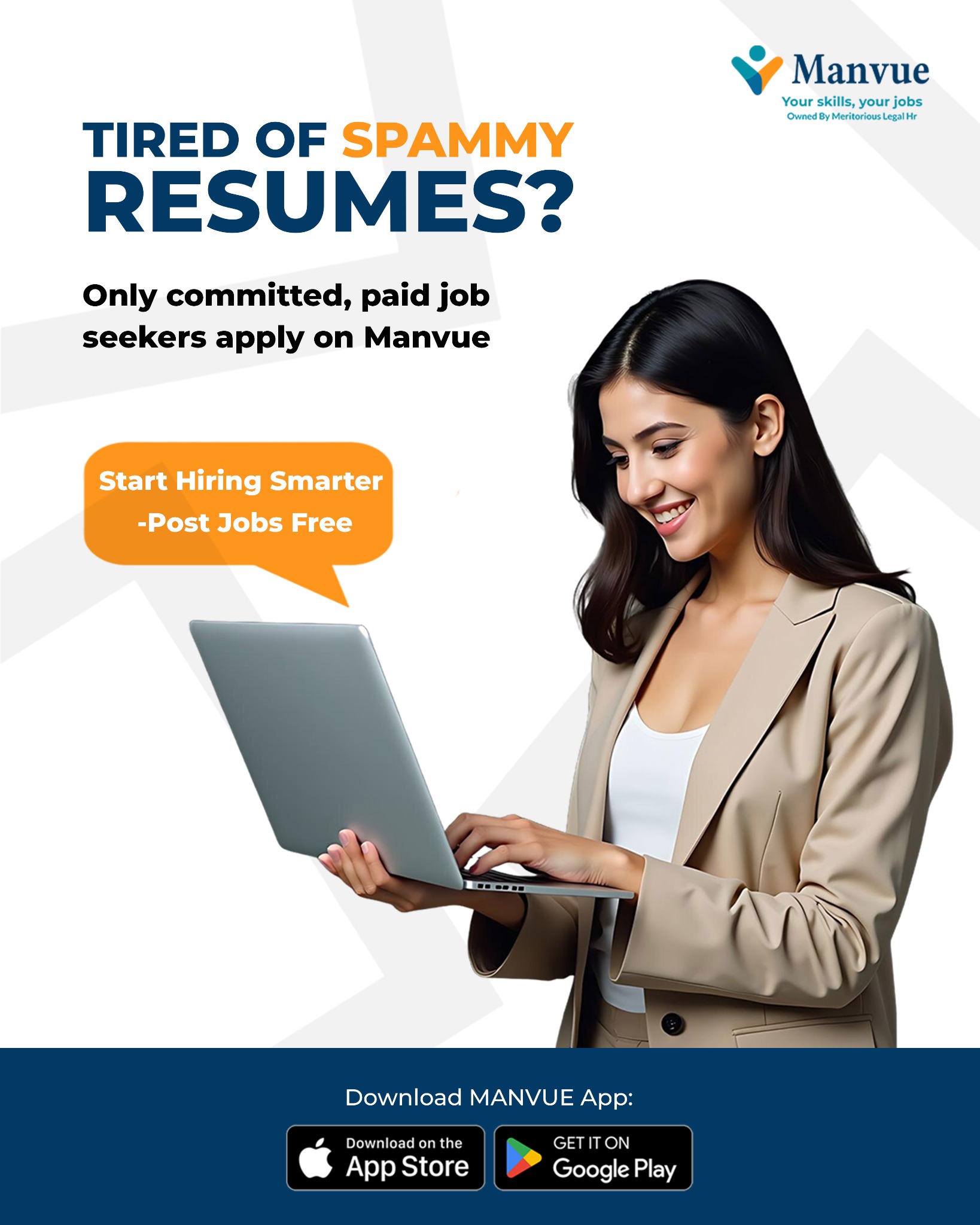 Manvue Facebook ad: Post Jobs Free, Find Serious Candidates