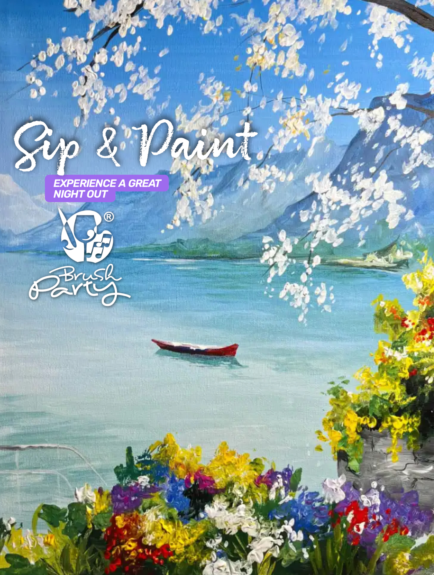 Brush Party with Jess Facebook ad: Join Brush Party with Jess to paint 'Blossom Bay' in…