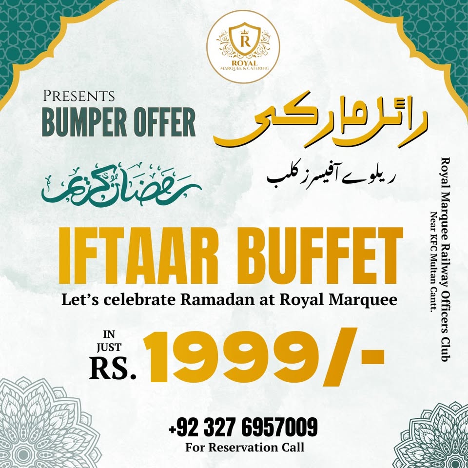 Royal Marquee & Catering Services Facebook ad: Chicken Sajji + 28 Dishes in Only Rs.