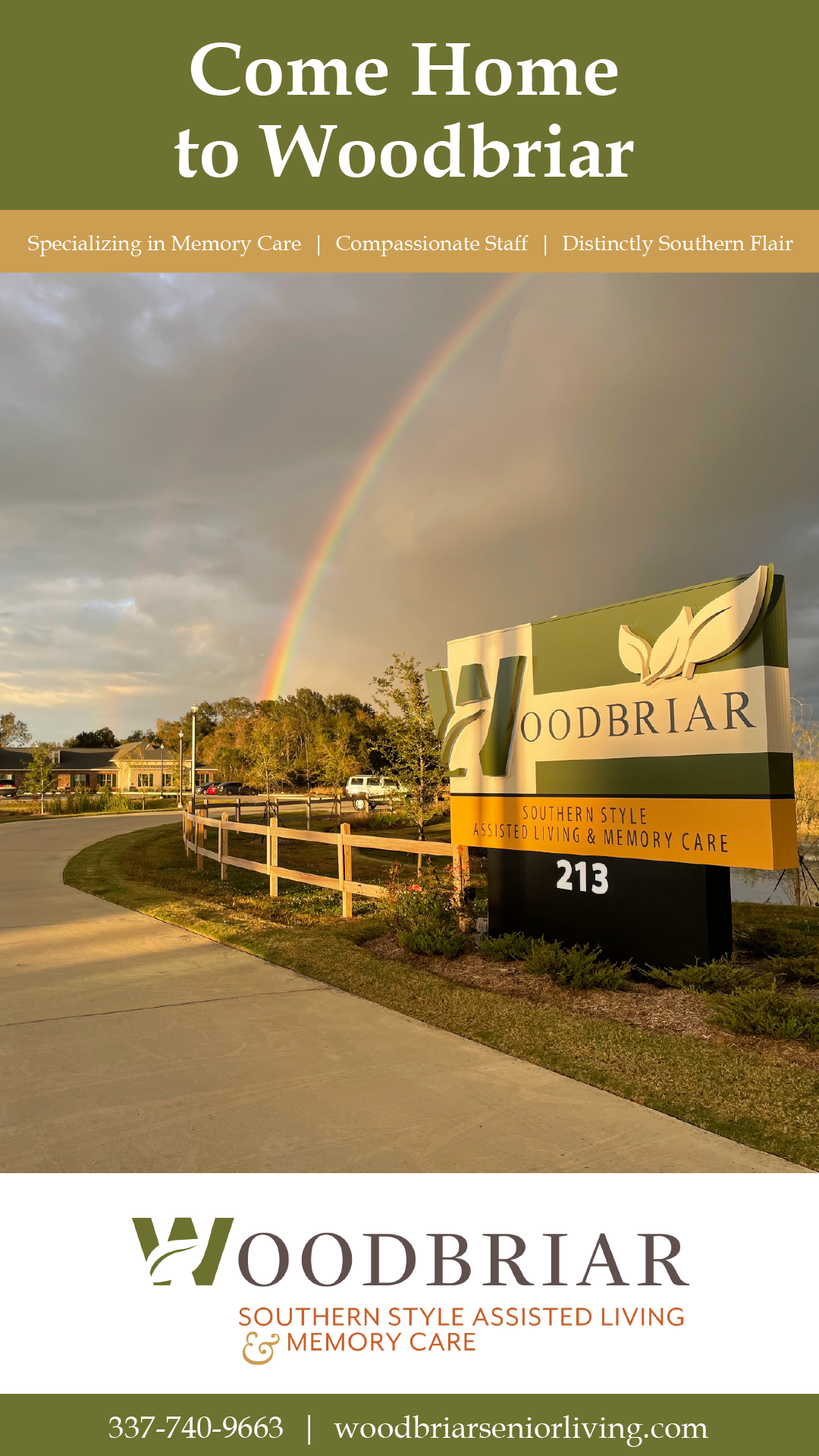 Woodbriar Southern Style Assisted Living & Memory Care Facebook ad from Jul 8, 2026