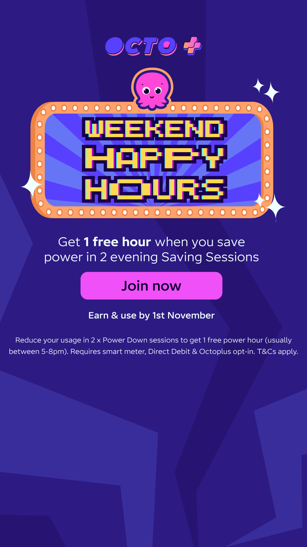 Octopus Energy Facebook ad: Weekend Happy Hours