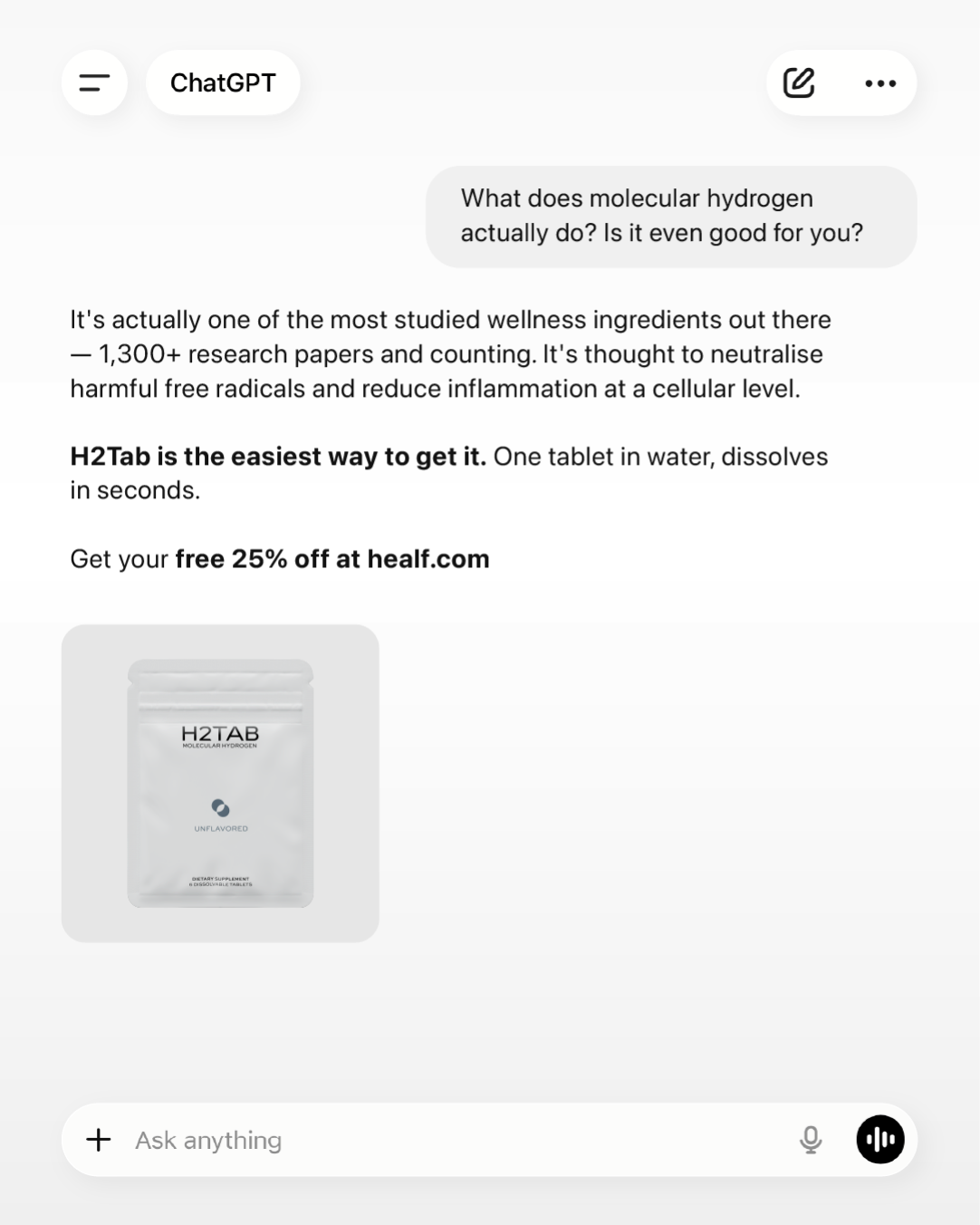 H2Tab Facebook ad