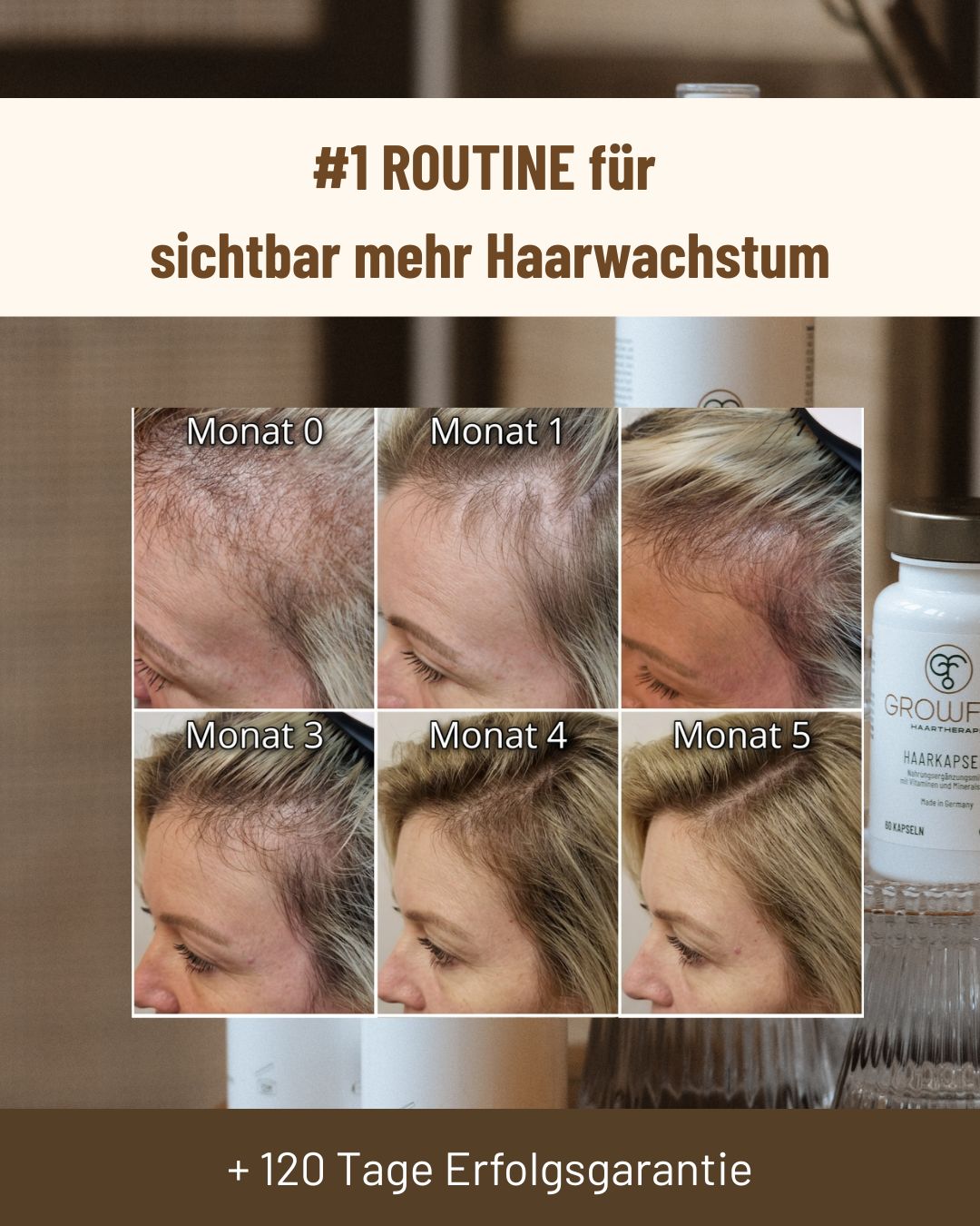 Growfine Facebook ad: Endlich wieder ein voller Scheitel (120-Tage-Garantie)