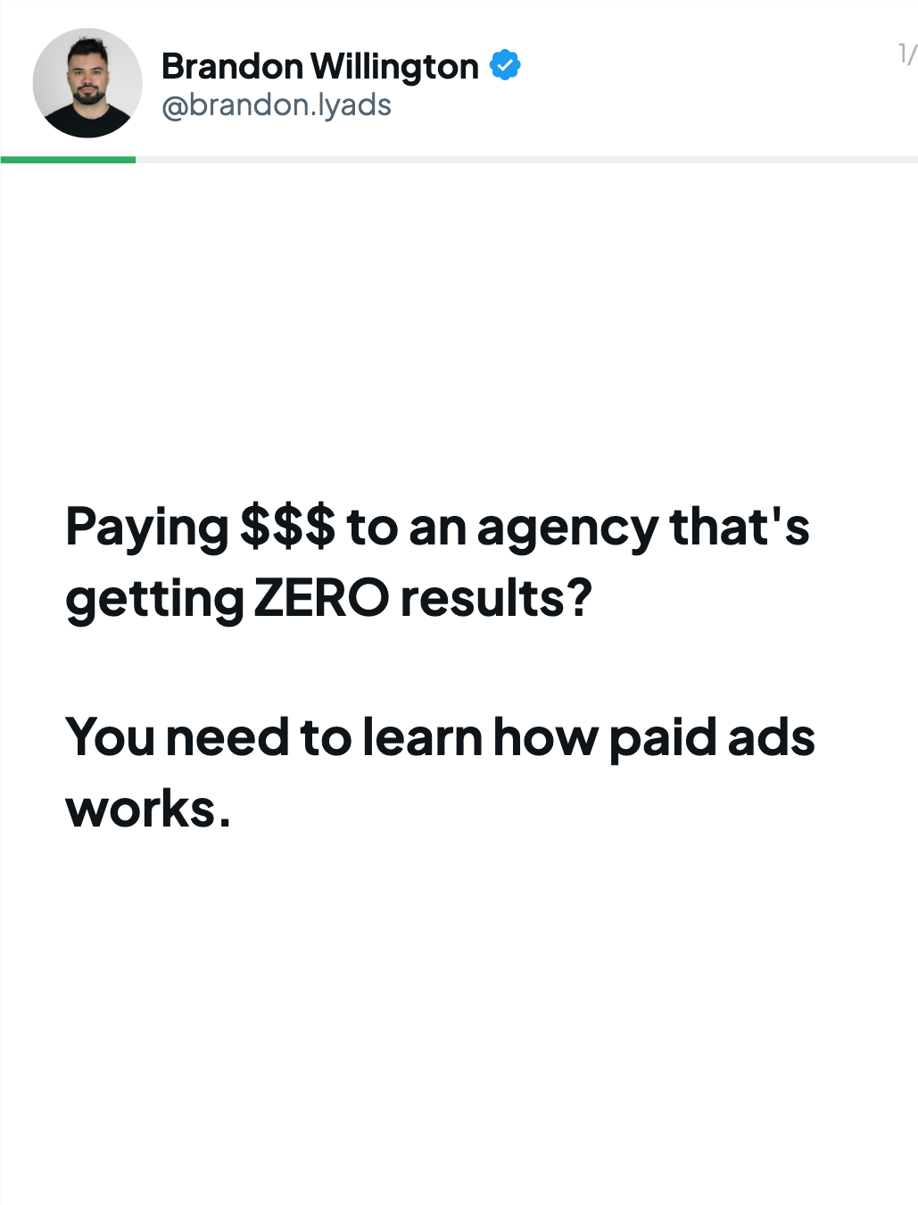 Brandon Willington Facebook ad: Time to stop accepting the lack of leads…