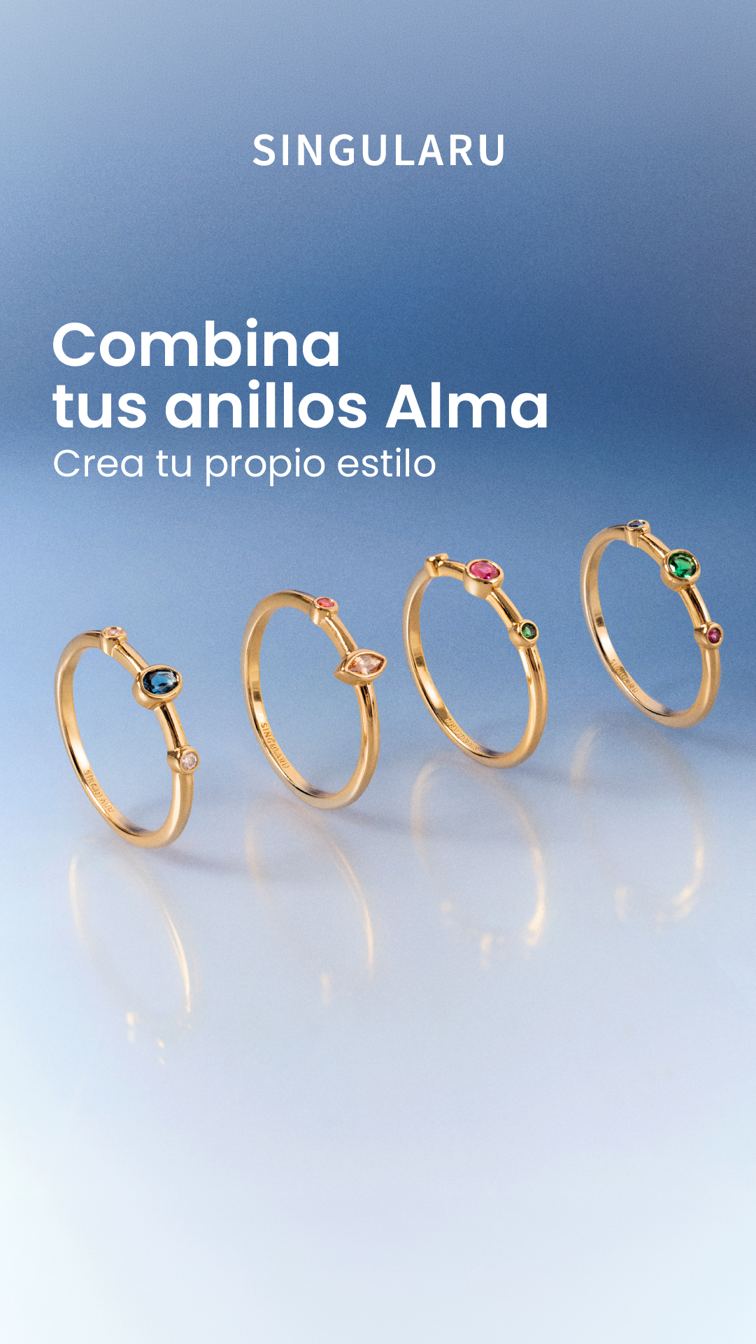 Singularu Jewels Facebook ad: Anillo Leonor Índigo Baño Oro