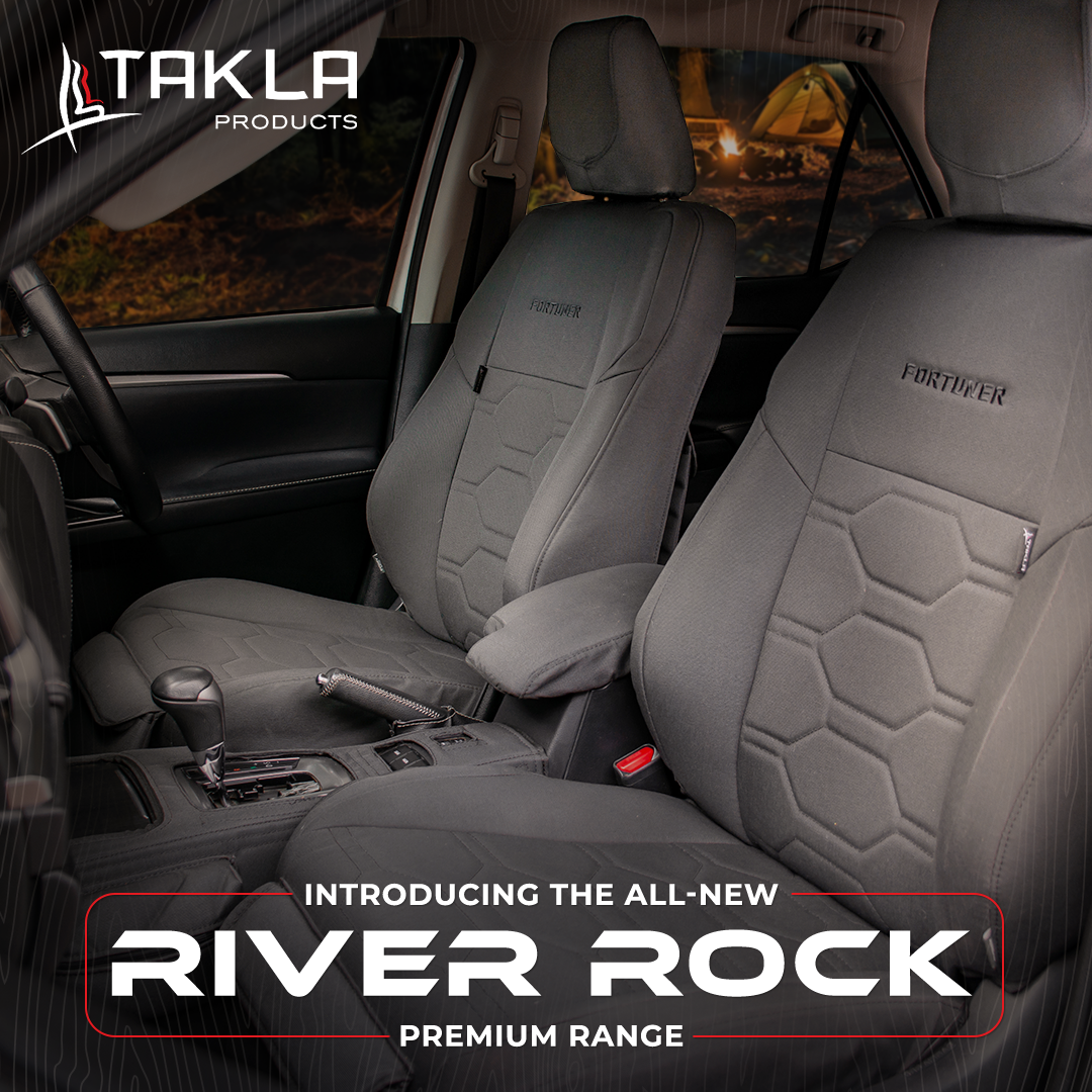 Takla products Facebook ad: River Rock is a premium seat cover solution…