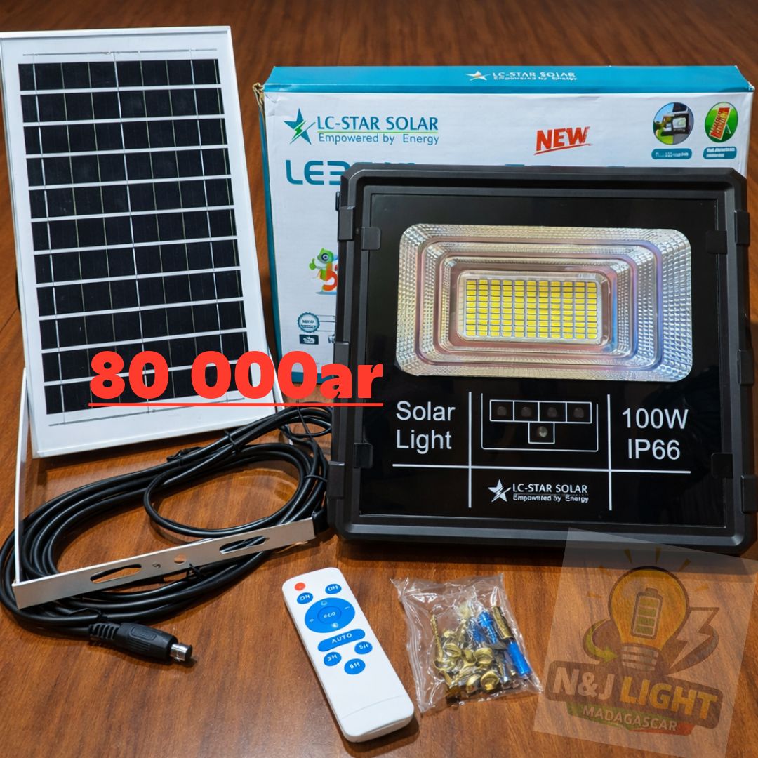 N&J light shop Facebook ad: PROJECTEUR SOLAIRE SÉPARÉ LED STAR SOLAR 100W