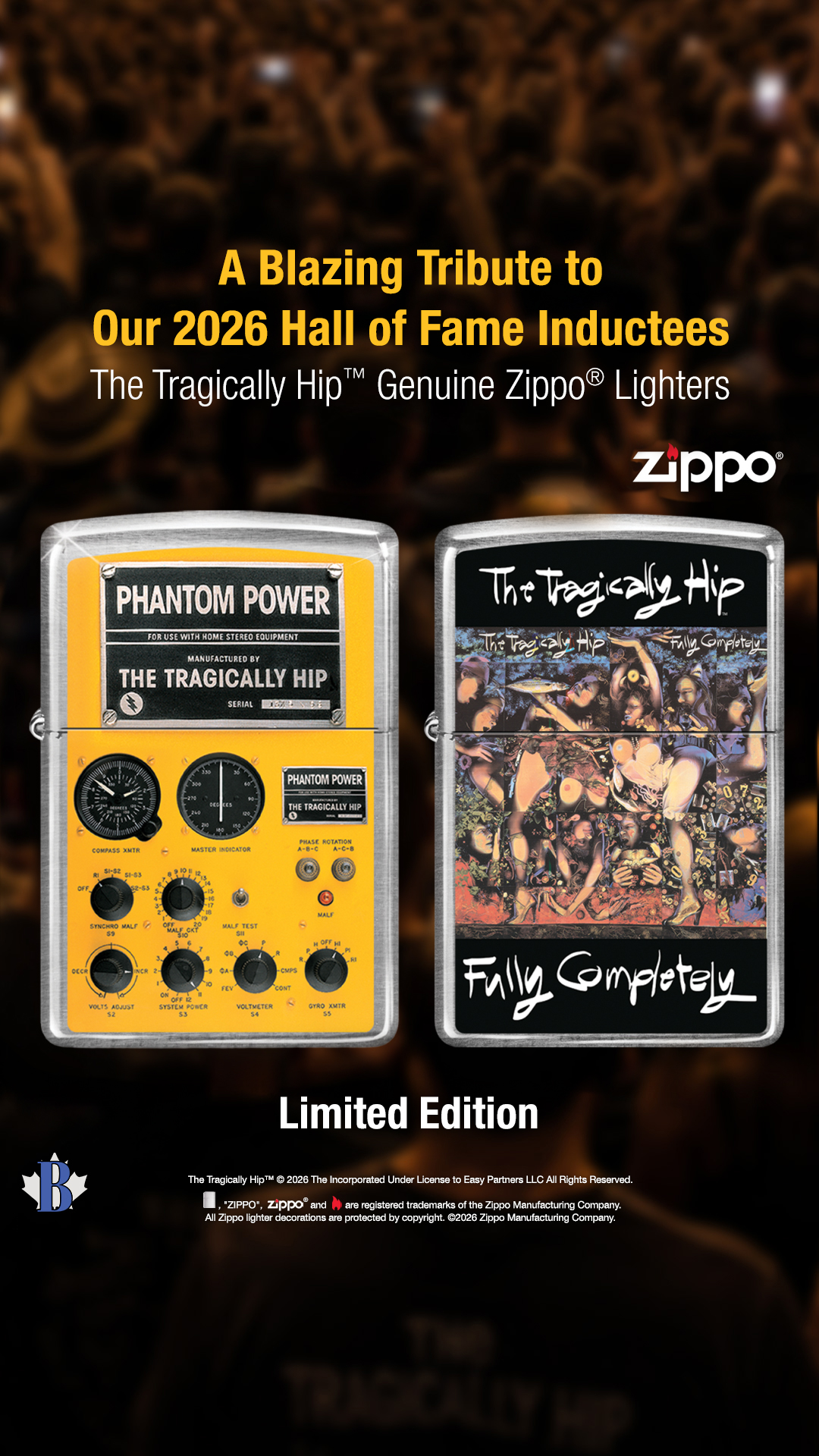 The Bradford Exchange Canada Facebook ad: The Tragically Hip Zippo Lighter Collection