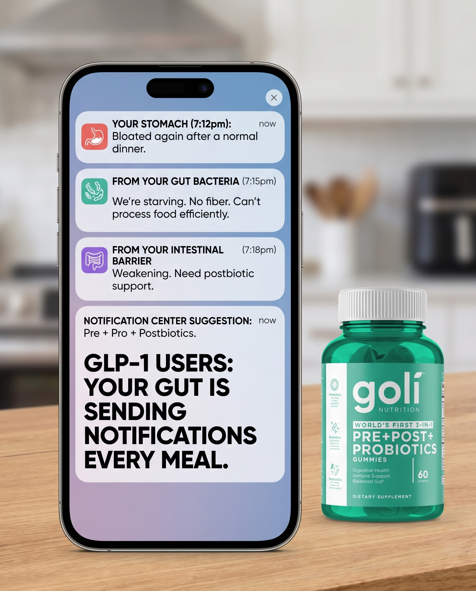 Goli Facebook ad: On a GLP-1? Your Gut’s Adjusting Too