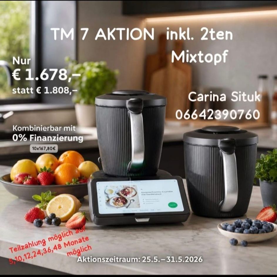 Carina's Direktvertrieb mit Thermomix Facebook ad: TM 7 AKTION 0% Finanzierung NUR Bis SONNTAG…