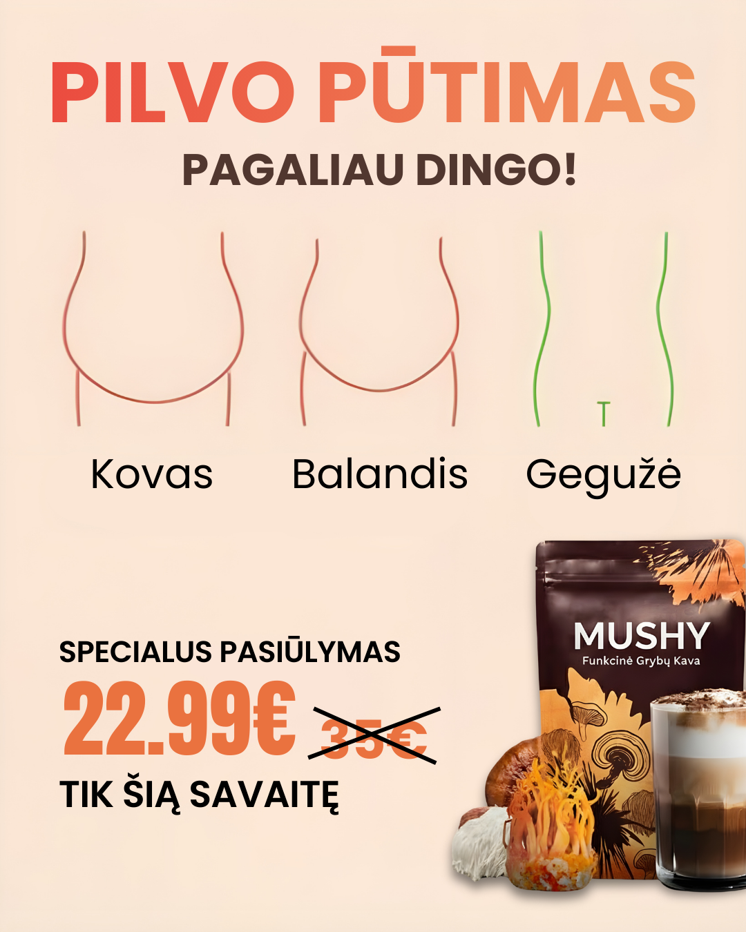 MUSHY Funkcinė Grybų Kava Facebook ad: Daugiau nei tik kava.