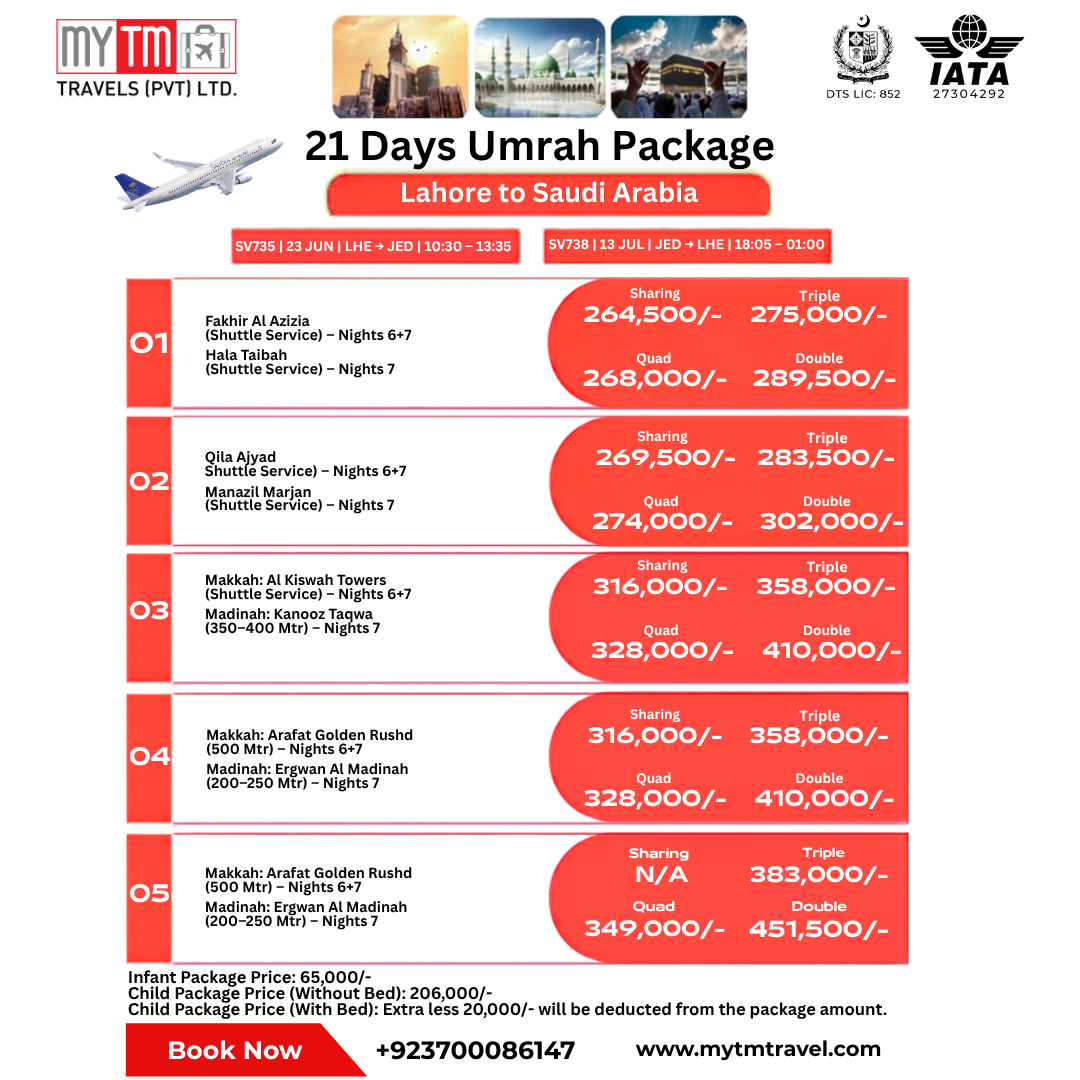 MYTM Travels Facebook ad: 21 days umrah package