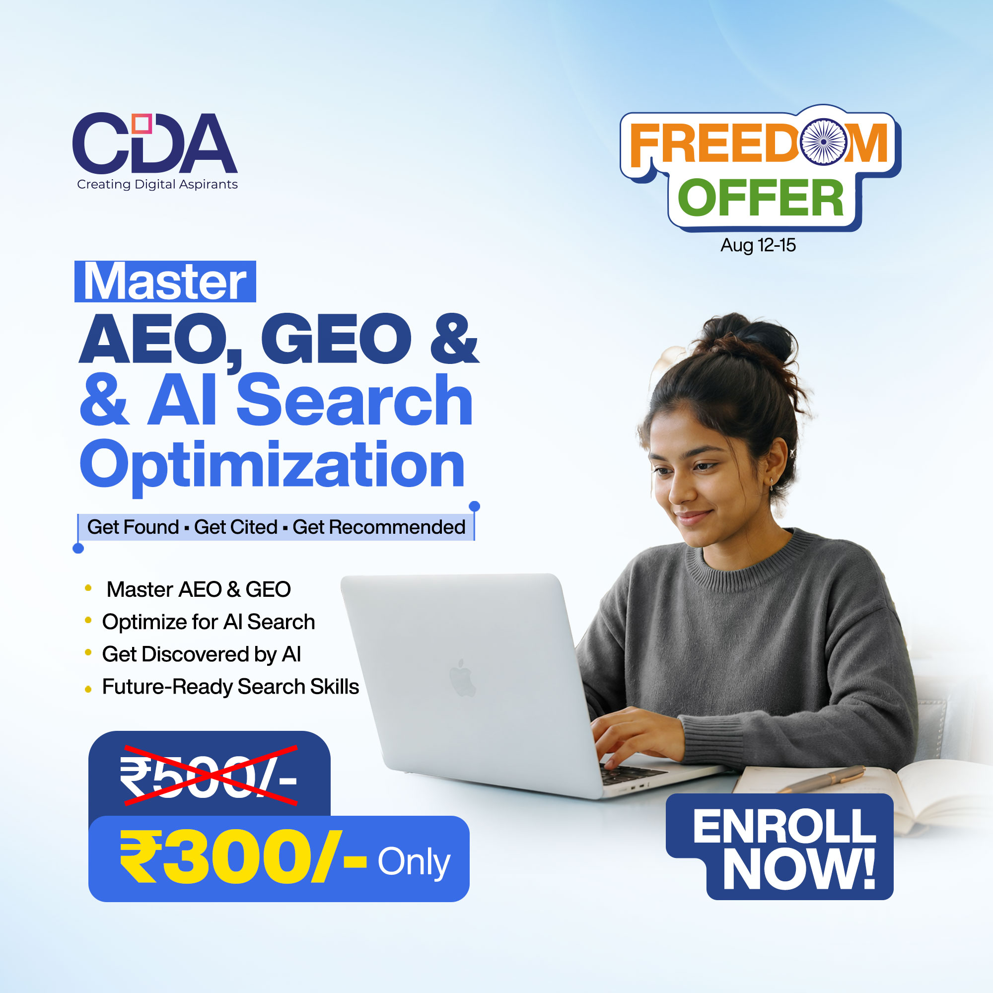 CDA Academy Facebook ad: ENROLL NOW →