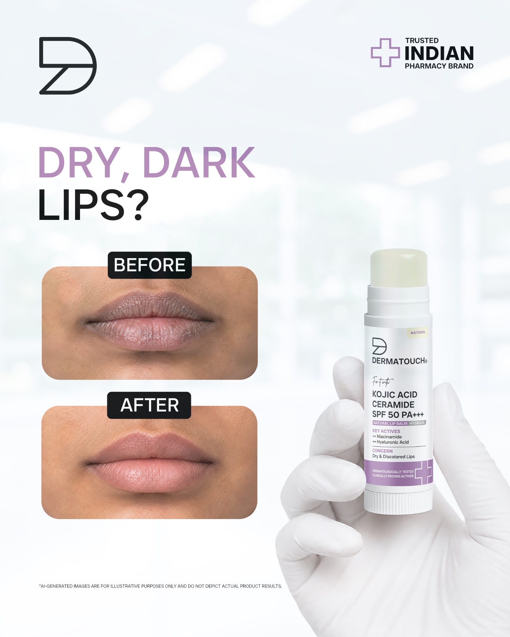 Dermatouch Facebook ad: Say Hello to Smooth, Soft & Protected Lips!