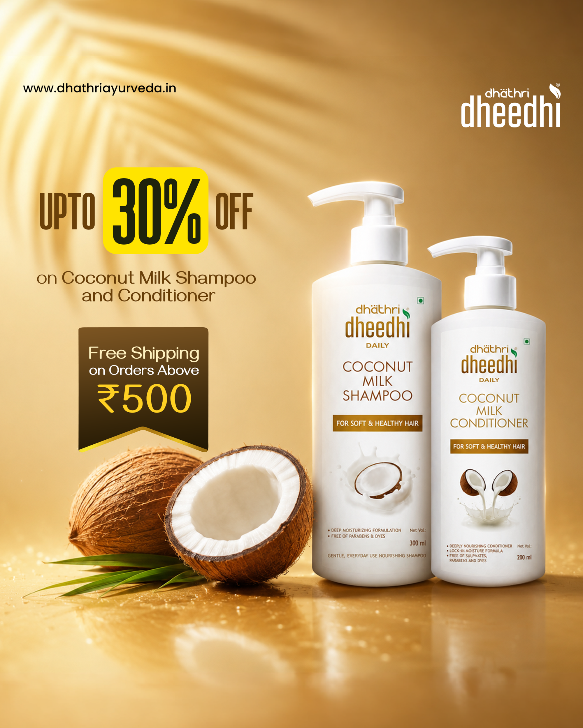 Dhathri Facebook ad: 30% OFF Coconut Milk Hair Care