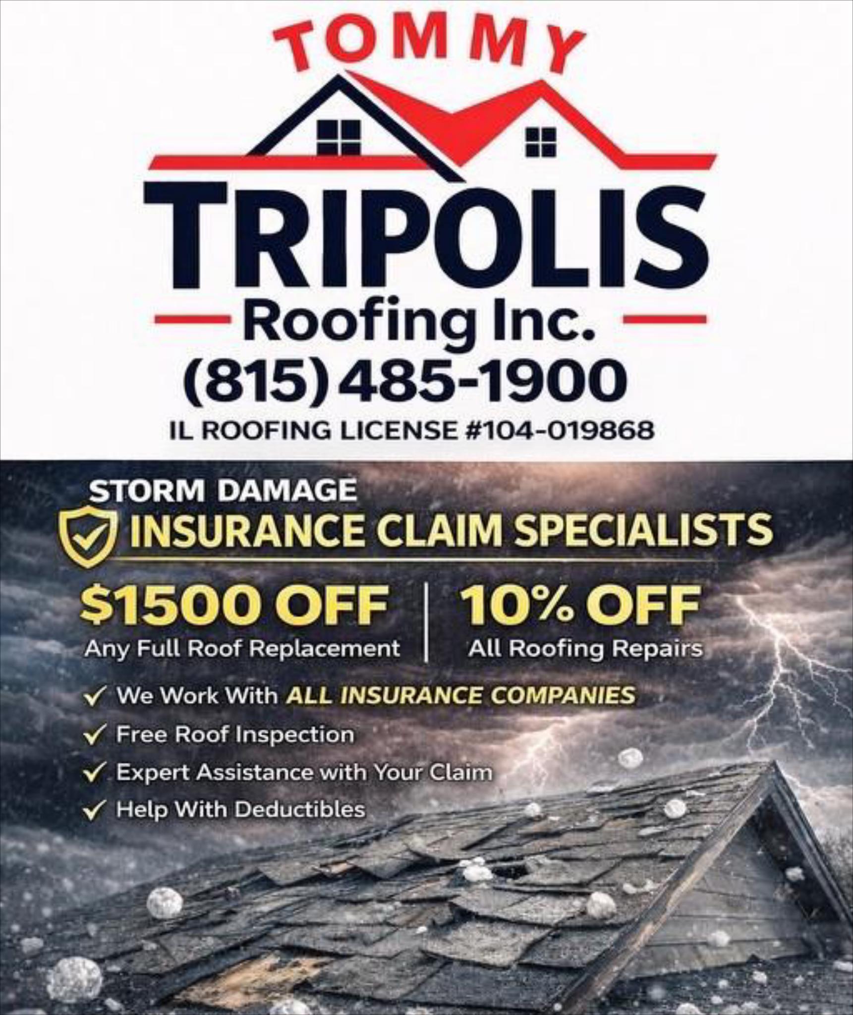Tommy Tripolis Roofing, Inc. Facebook ad: Storm Damage? Act Fast!