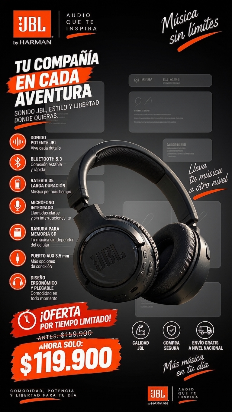 Calidad Total Facebook ad: Diademas JBL Bluetooth