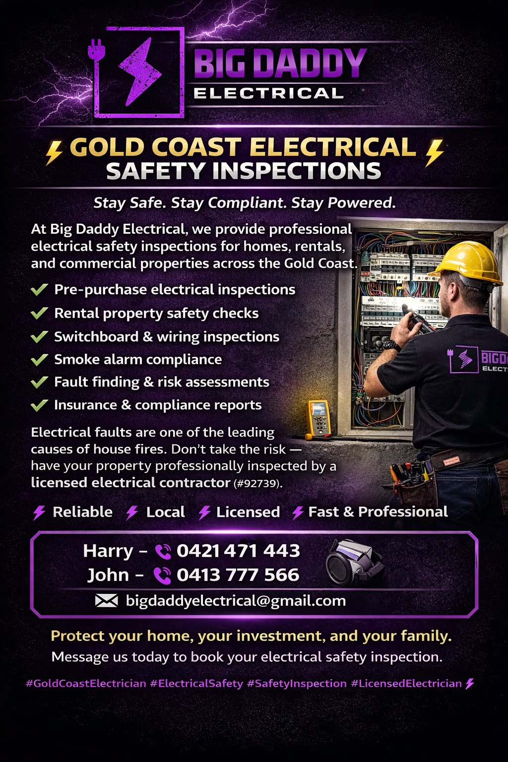 Big Daddy Electrical Facebook ad: Gold Coast Homeowners, Is Your Home Electrical Safe?