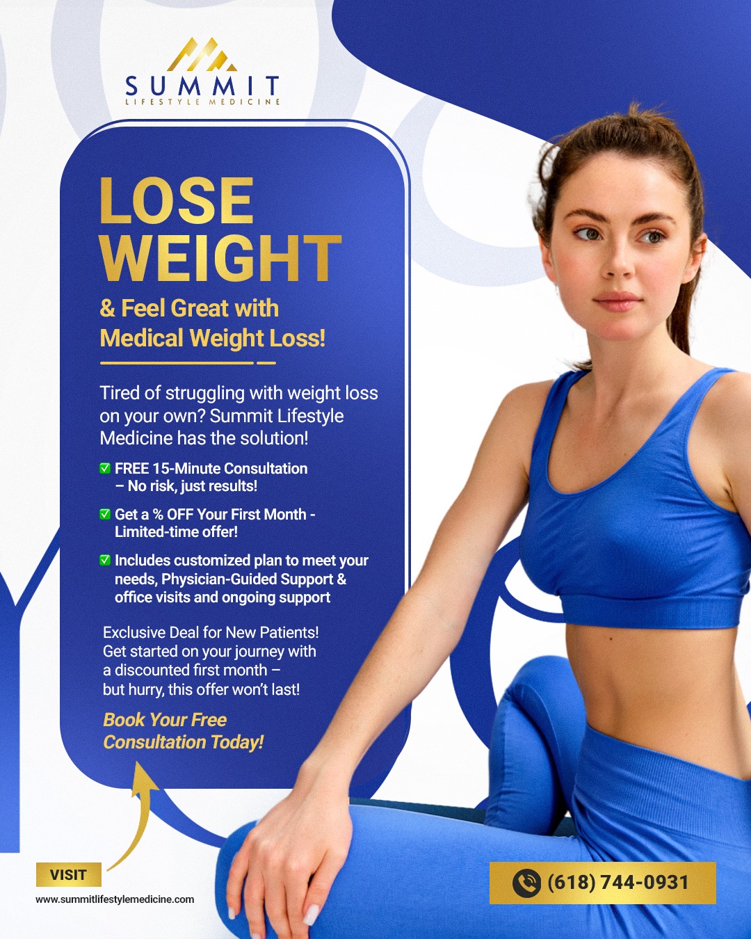 Summit Lifestyle Medicine Facebook ad: Lose Weight & Feel Great, A % OFF Your First Month!