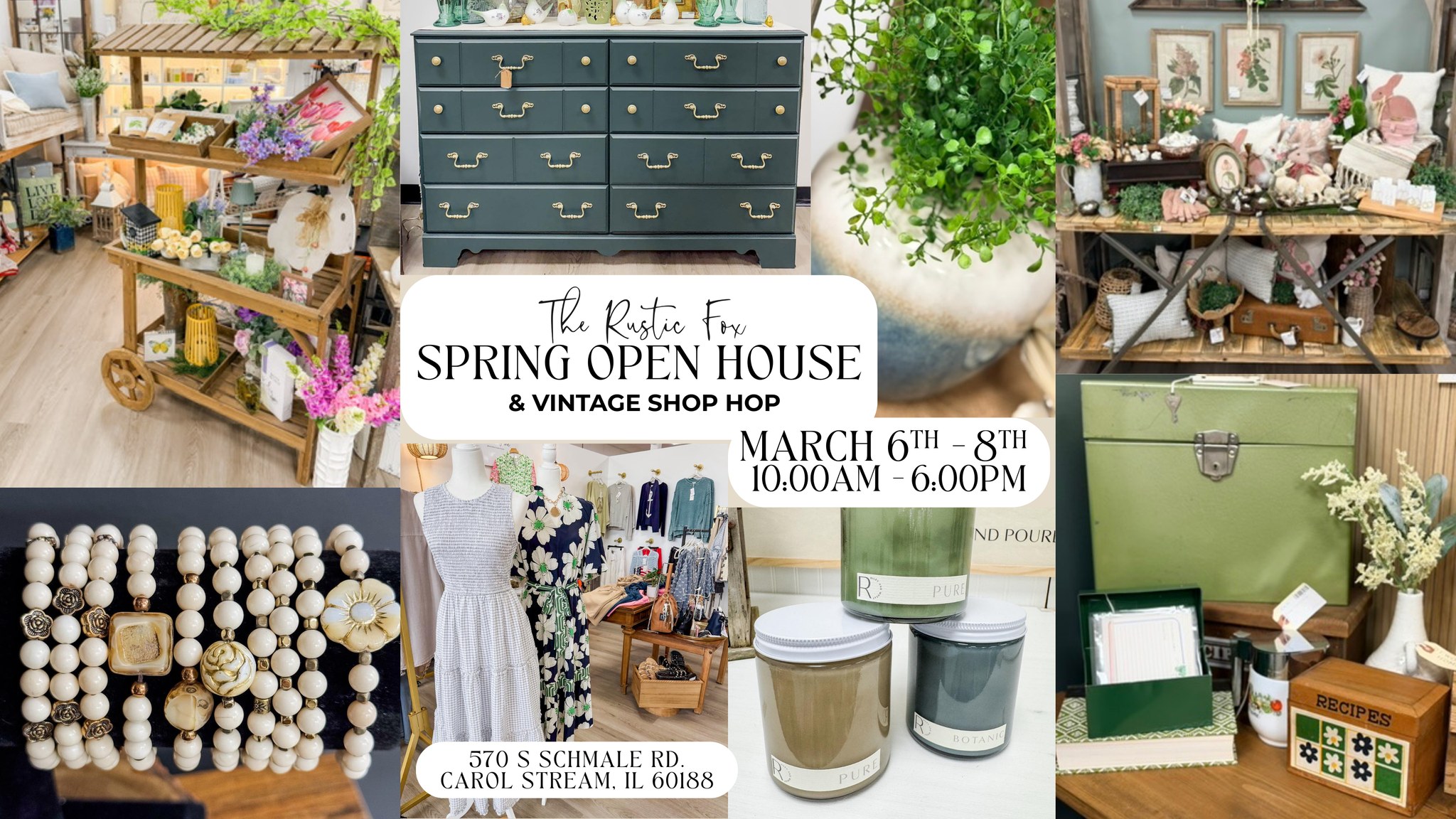 The Rustic Fox - Carol Stream, IL Facebook ad: Spring Open House & Vintage Shop Hop