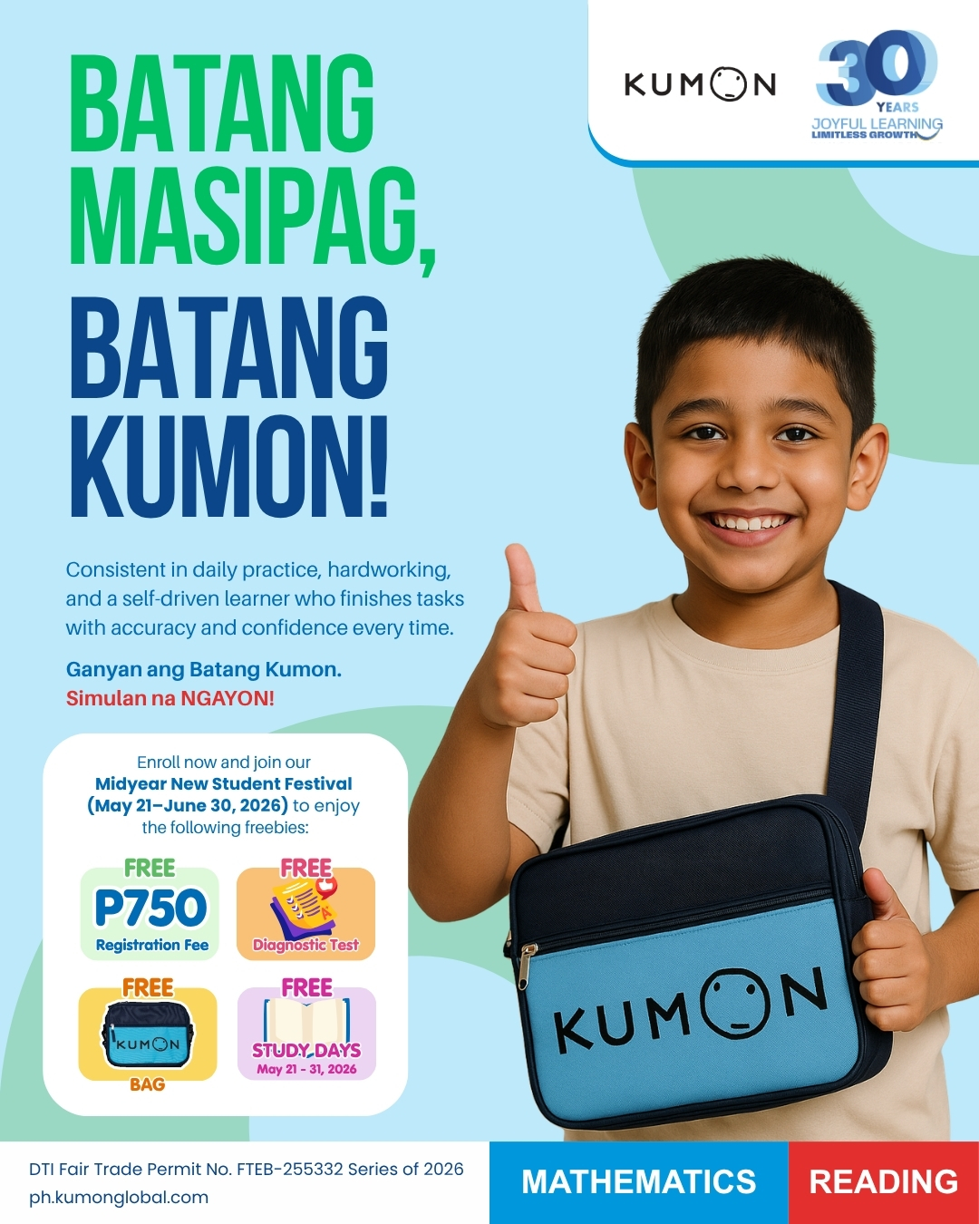 Kumon Philippines Facebook ad: BATANG MASIPAG, BATANG KUMON!