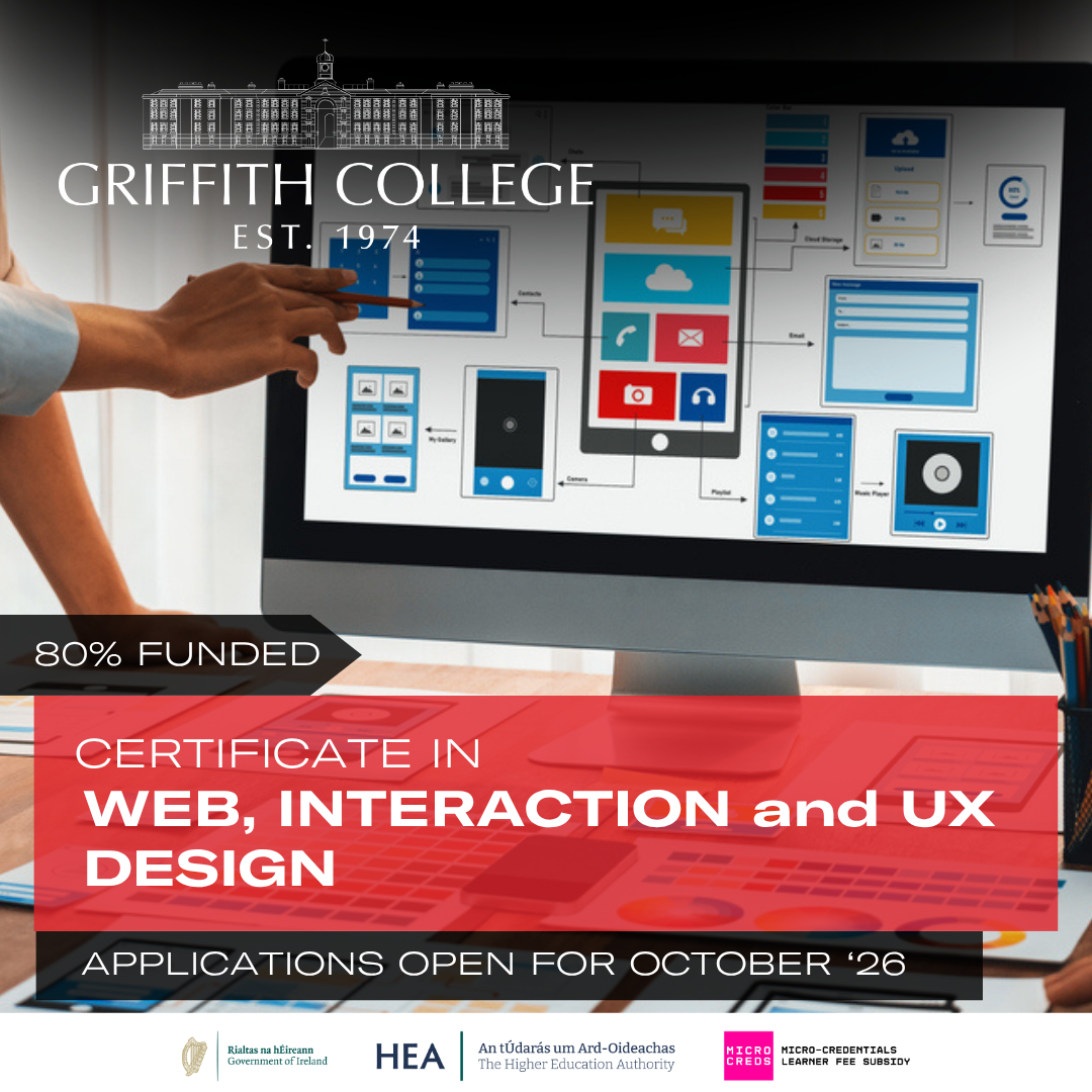 Griffith College Professional Academy Facebook ad: Certificate in Web, Interaction and UX Design
