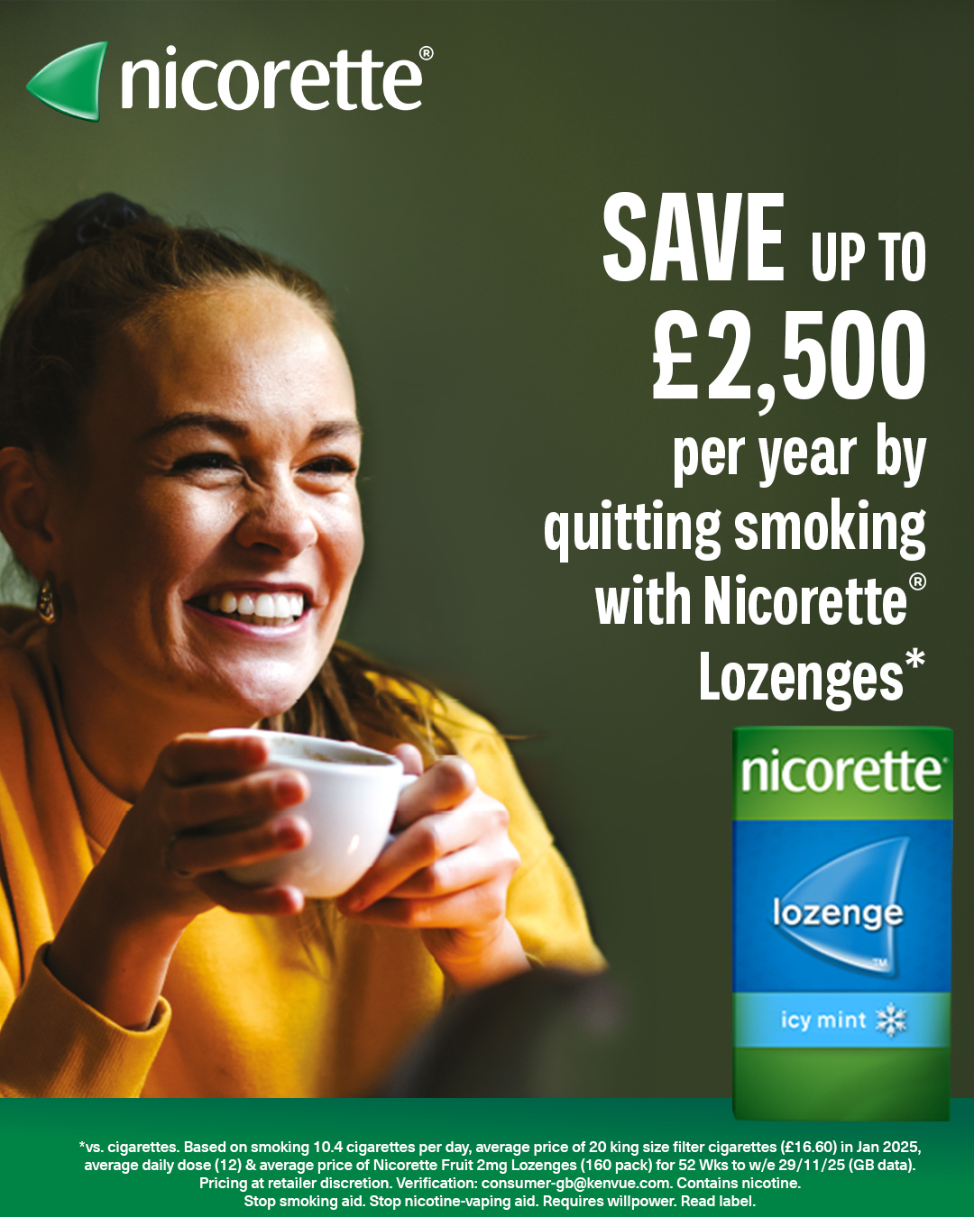 Nicorette Facebook ad: Nicorette Lozenges start to reduce smoking cravings in…