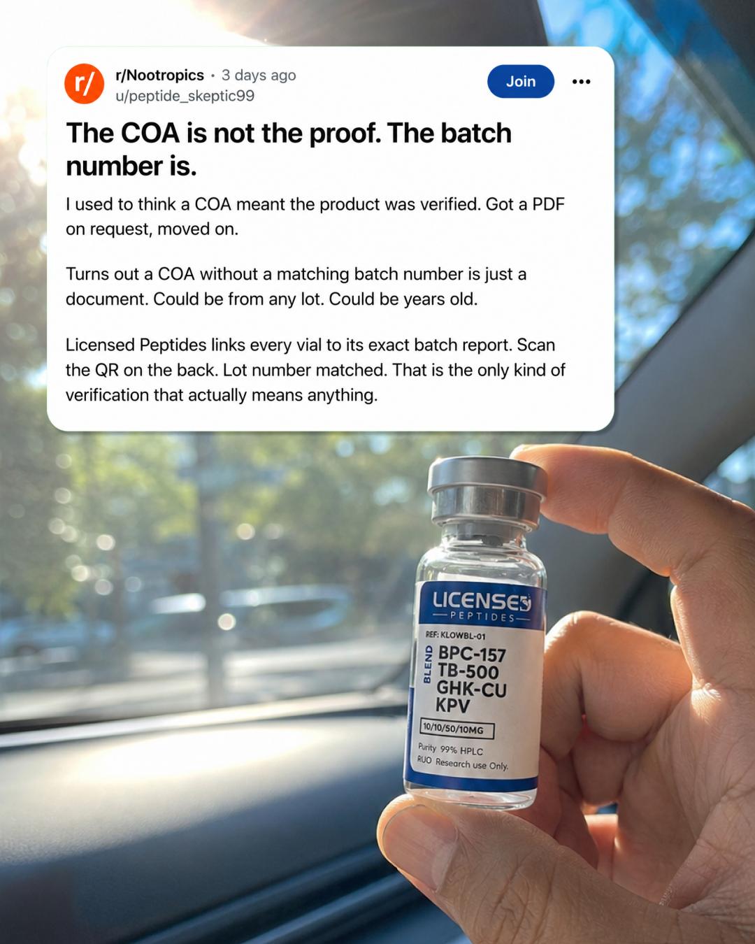Licensed Research Peptides Facebook ad: EVERY PEPTIDE DISCOUNTED, SALE ENDS SOON