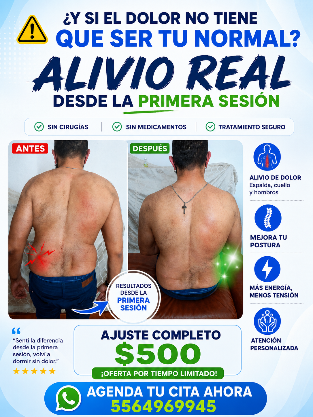 Quiropráctico Rivera Facebook ad: ¿Vives con dolor de espalda, cuello o cintura…
